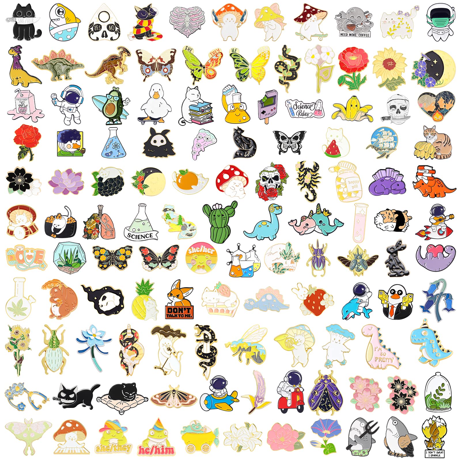 Cute Aesthetic Enamel Pins Bulk Set - Anime Lapel Badges & Brooches for Backpacks, Clothes, Jackets, Hats | Funny Pins for Women, Girls & Kids | Perfect for Gifts, DIY Crafts & Fashion Accessories