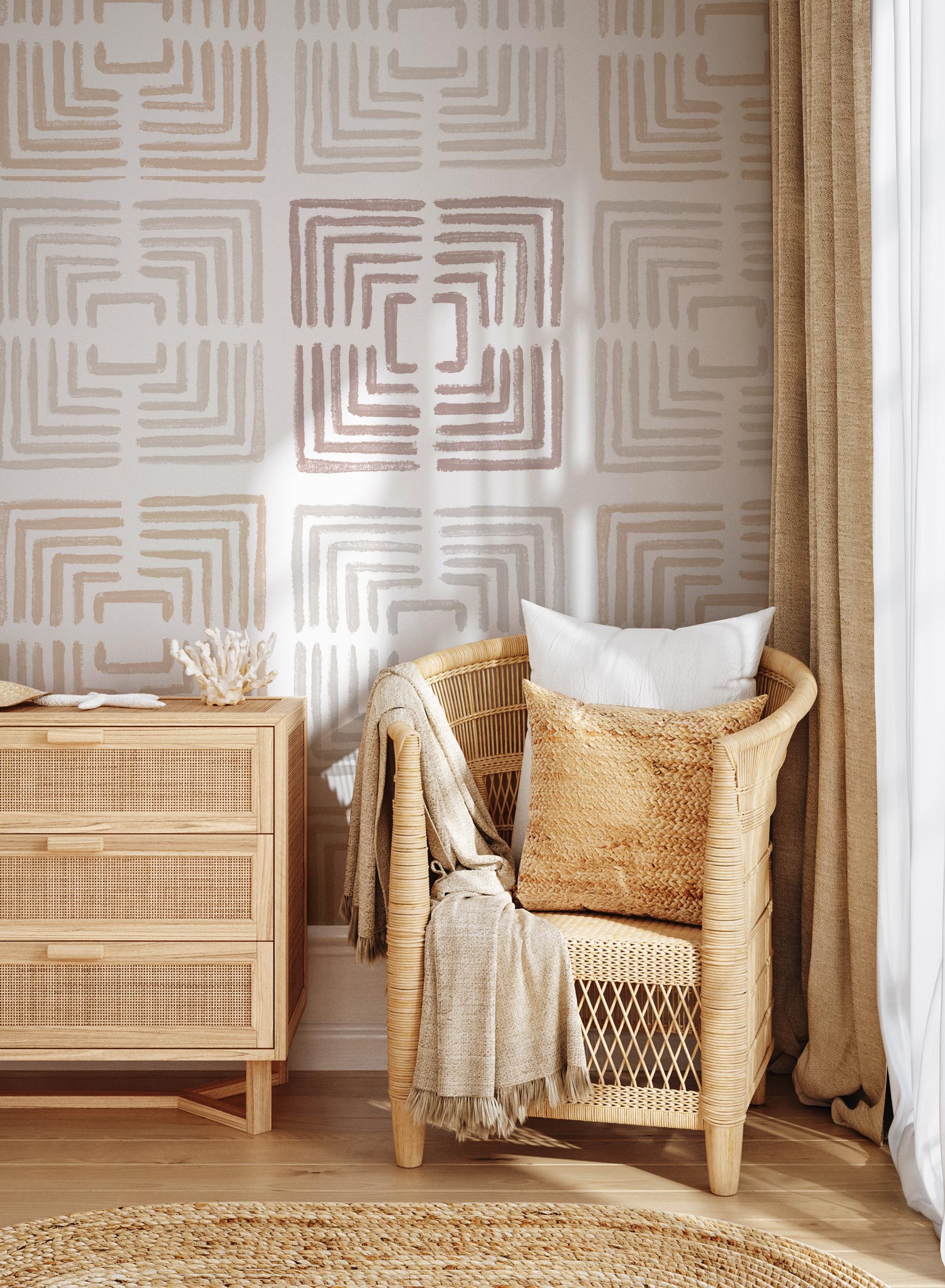 Meander Pattern Wallpaper - Premium Self-Adhesive Peel and Stick Wallpaper for Home Decor - Perfect for Living Room, Bedroom, and Office Spaces