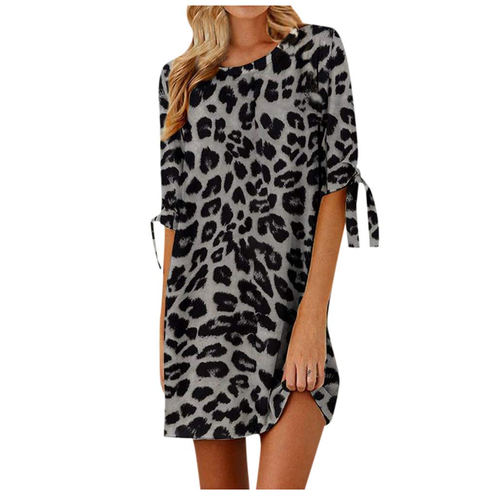Sexy Leopard Print Half Sleeve Mini Dress for Women - Loose Fit Casual Short Pink Vestidos | Perfect for Summer Outings, Date Nights & Beach Vacations