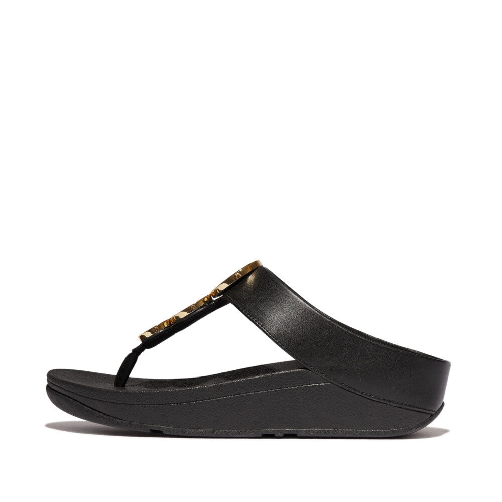 FitFlop Fino Resin Metallic Sandals for Women - All Black Comfortable Slip-On Summer Beach Walking Shoes | Perfect for Vacation, Poolside, and Casual Outings