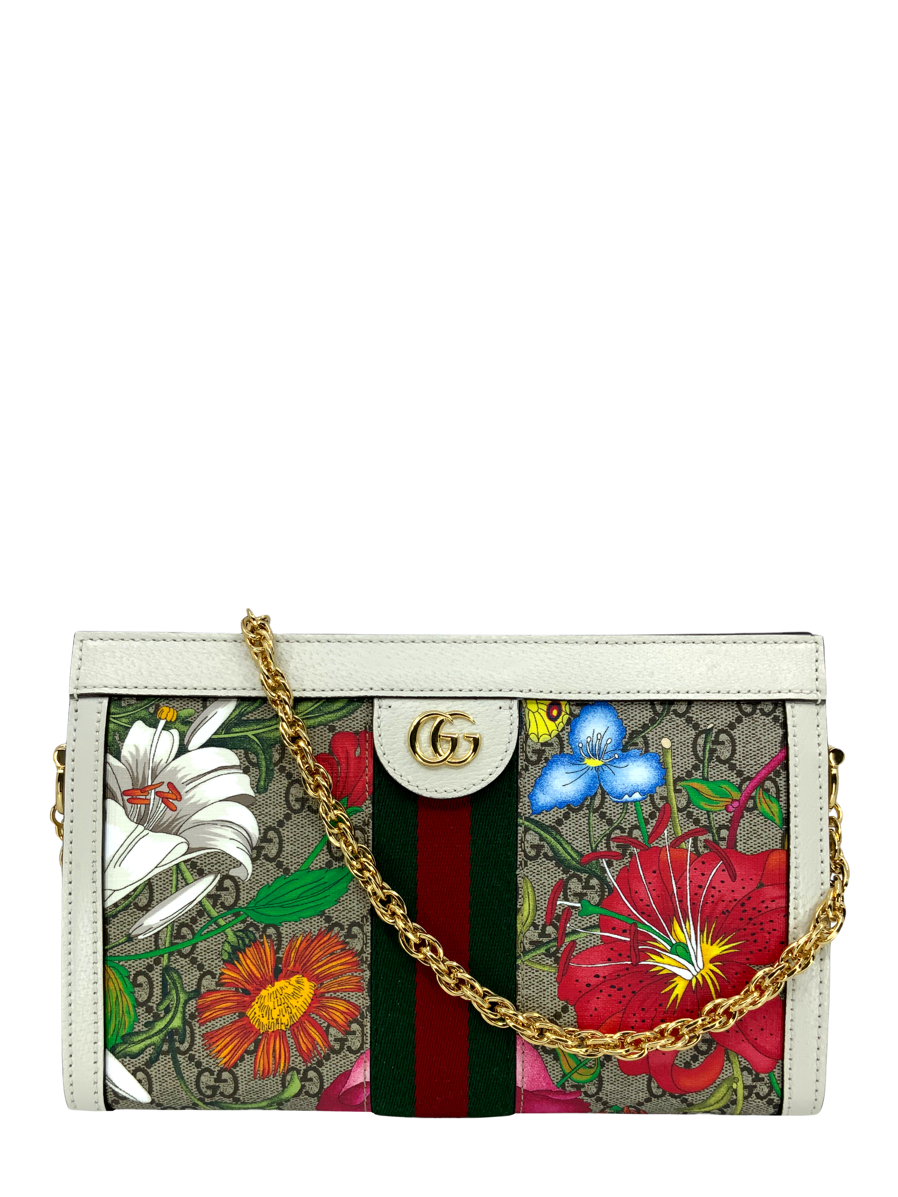 Authentic GUCCI GG Supreme Monogram Flora Web Small Ophidia Chain Shoulder Bag - Luxury Crossbody Purse for Women, Perfect for Date Night & Evening Events