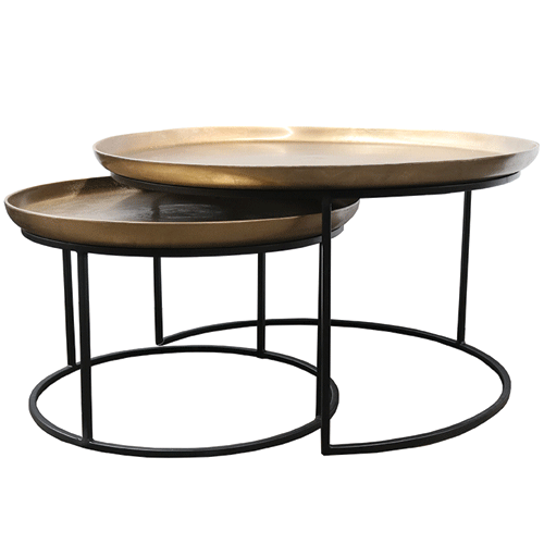 Cezar Nest of 2 Coffee Tables - Antique Brass Finish Modern Side Tables for Living Room, Lounge & Office Decor