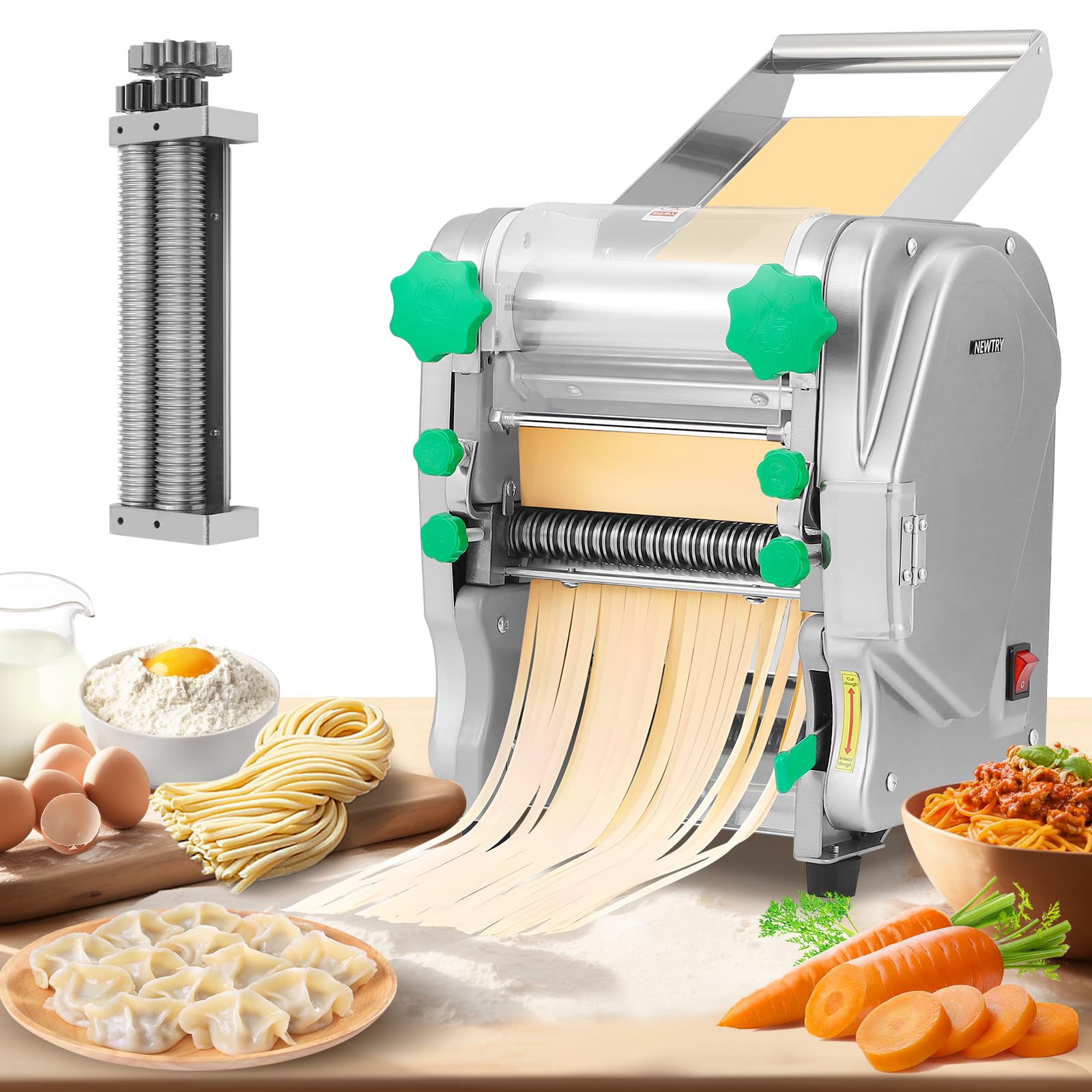 Electric Pasta Maker Machine - Commercial Dough Roller with 2/6mm & 2.5mm Blades, Adjustable Thickness for Fettuccine, Spaghetti & Noodles | 110V | Perfect for Restaurants, Home Kitchens & Italian Cuisine Lovers