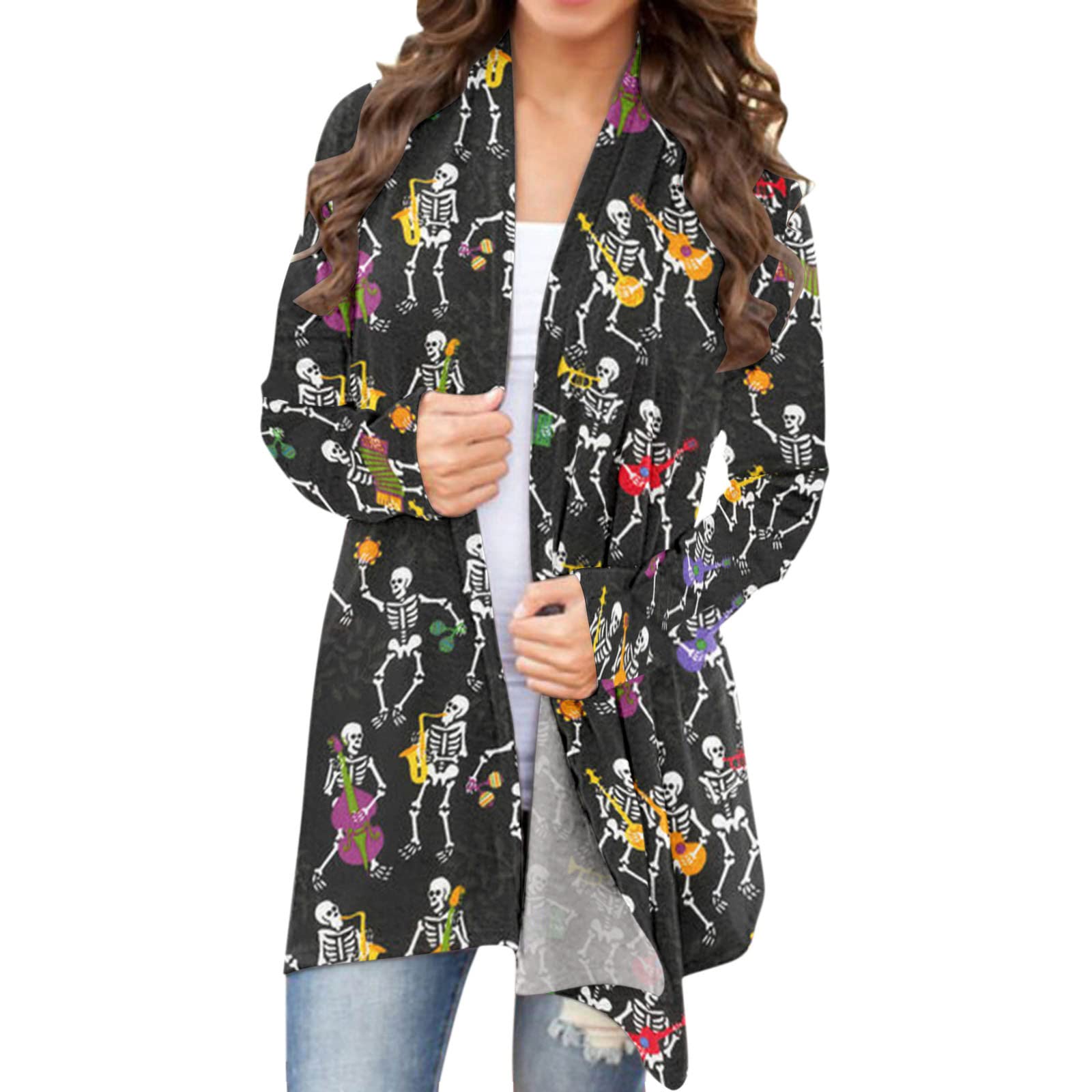 Women's Halloween Open Front Cardigan - Casual Long Sleeve Loose Fit Pullover Sweater for Fall | Cozy Layering Jacket for Pumpkin Patch, Costume Parties & Autumn Outfits