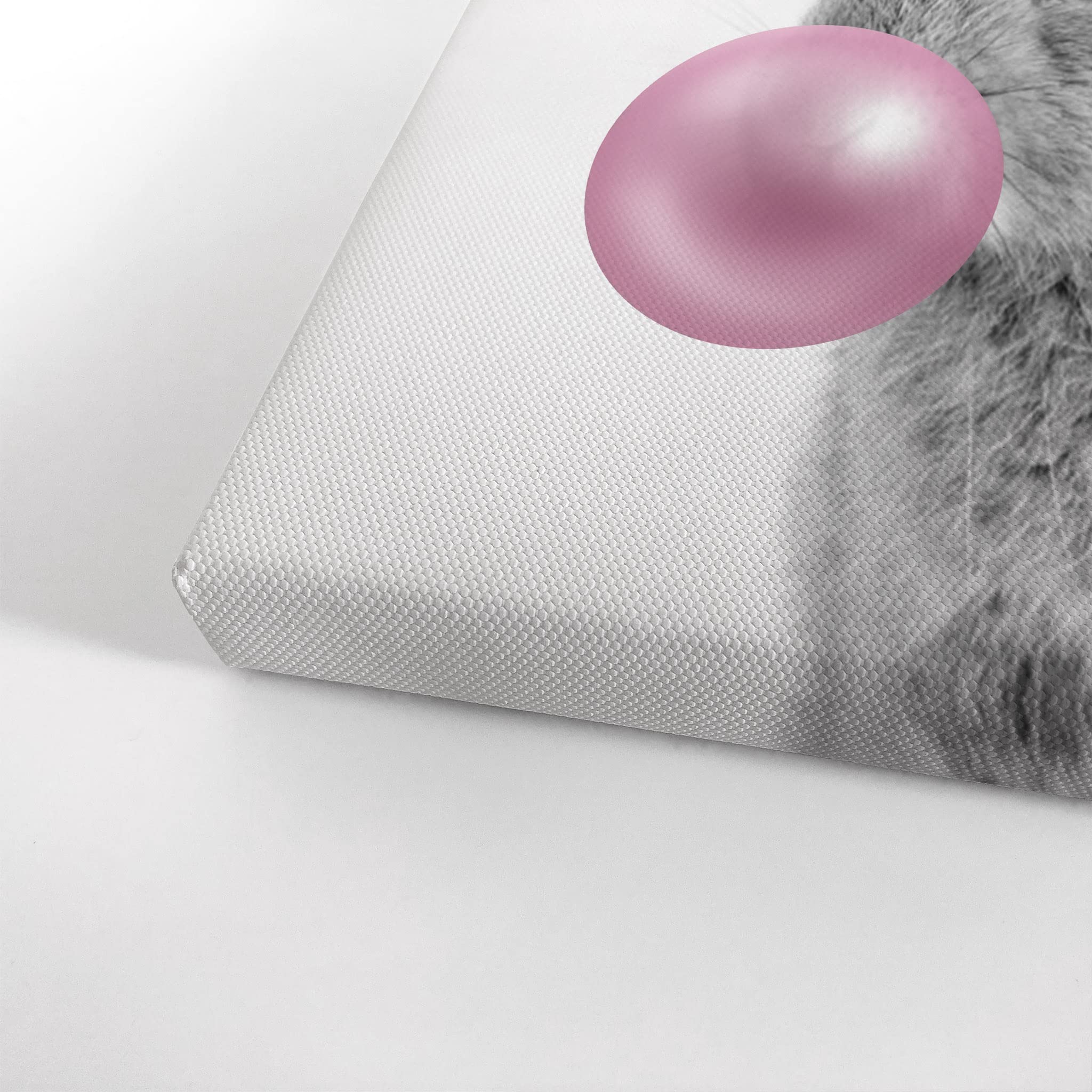 Smile Art Design Bunny Rabbit Canvas Print - Pink Bubble Gum Art, Black and White Wall Decor for Kids Room, Nursery, or Playroom - Stretched & Ready to Hang - Made in USA (40x30) - Perfect for Baby Showers, Birthday Gifts & Home Decoration