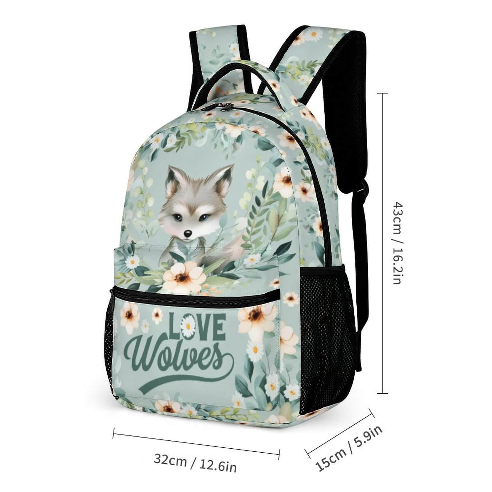 Cute 16 Inch Wolf Backpack for Kids - Lightweight School Bookbag with Lunch Box & Pencil Case, Large Capacity for Boys & Girls | Perfect for School, Travel & Outdoor Adventures