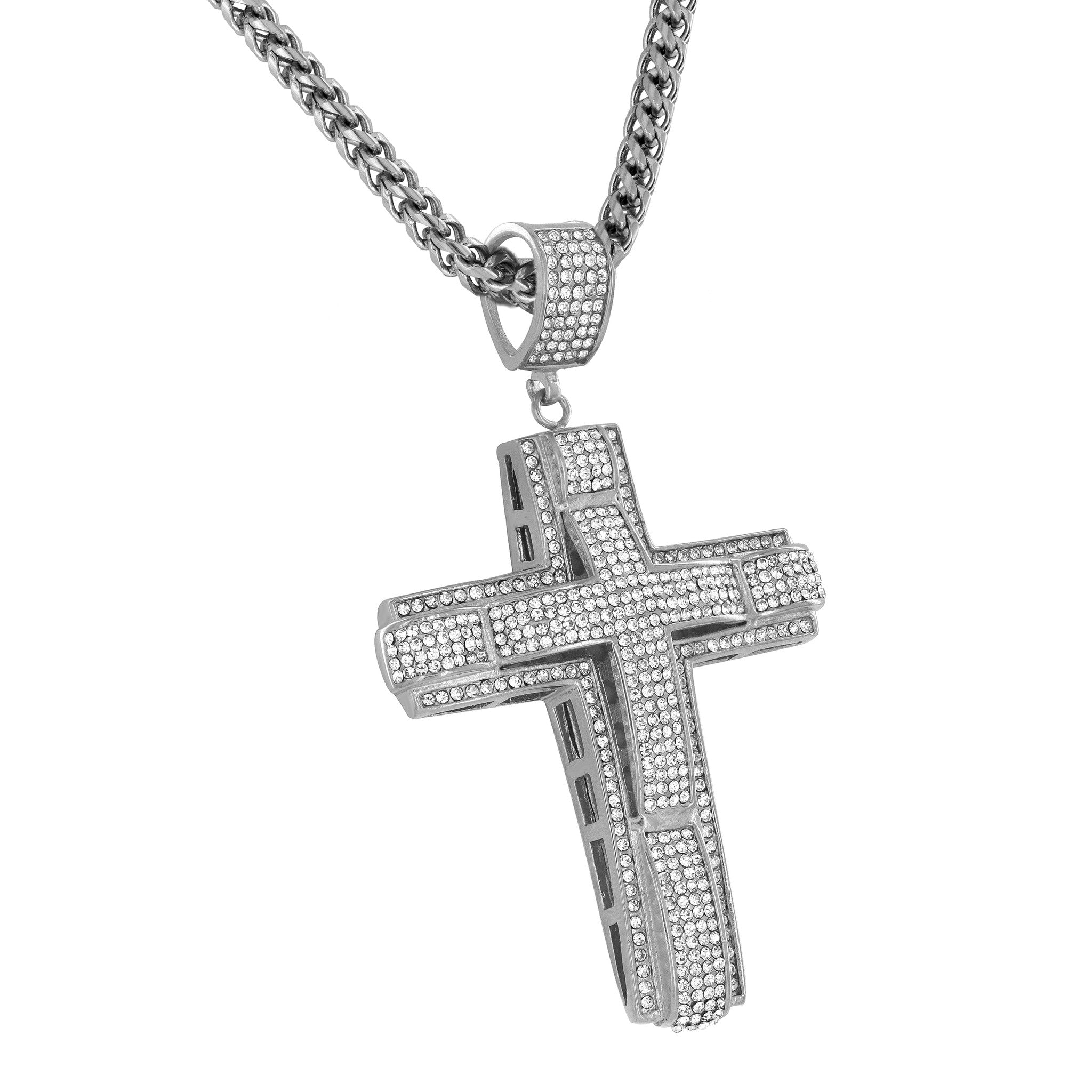 Elegant White Cross Pendant Necklace with Franco Chain - Perfect for Everyday Wear, Gift Giving & Religious Occasions
