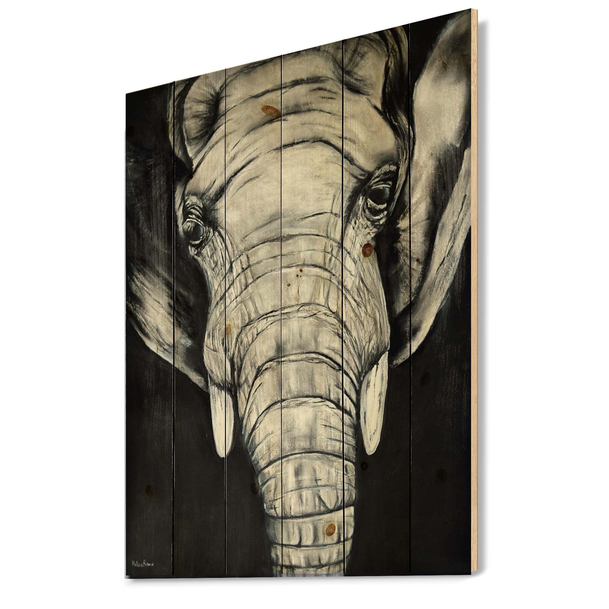 DesignQ African Elephant Portrait - Farmhouse Wood Wall Decor, Grey Wood Wall Art, Large Animal Wood Panels Printed on Natural Pine - Perfect for Living Room, Bedroom & Office Decor