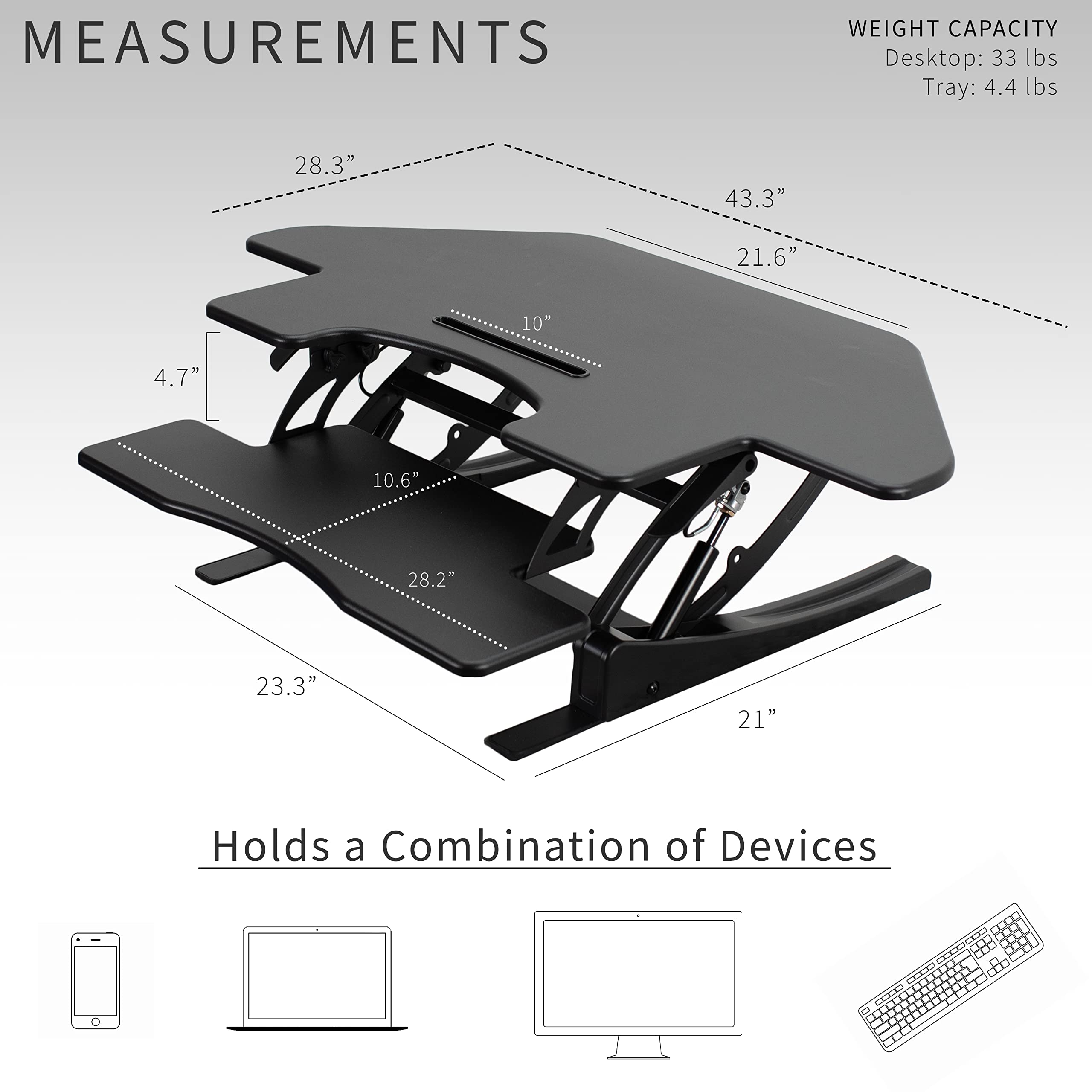 VIVO V Series 43 Inch Adjustable Standing Desk Converter - Black (DESK-V000VC) | Quick Sit to Stand Workstation for Dual Monitors | Perfect for Home Office, Gaming & Workspace Ergonomics