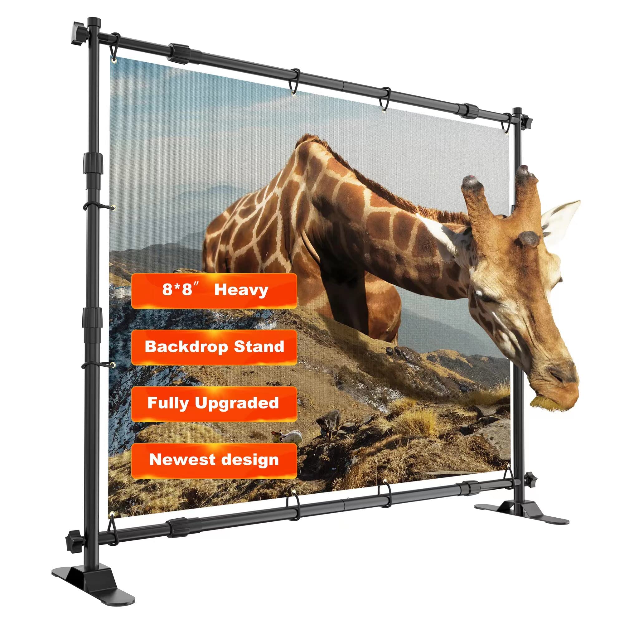8x8ft Heavy Duty Backdrop Stand with Adjustable Height - Professional Photography Backdrop Stand for Studio, Events, and Trade Shows - Includes Carry Bag for Easy Transport