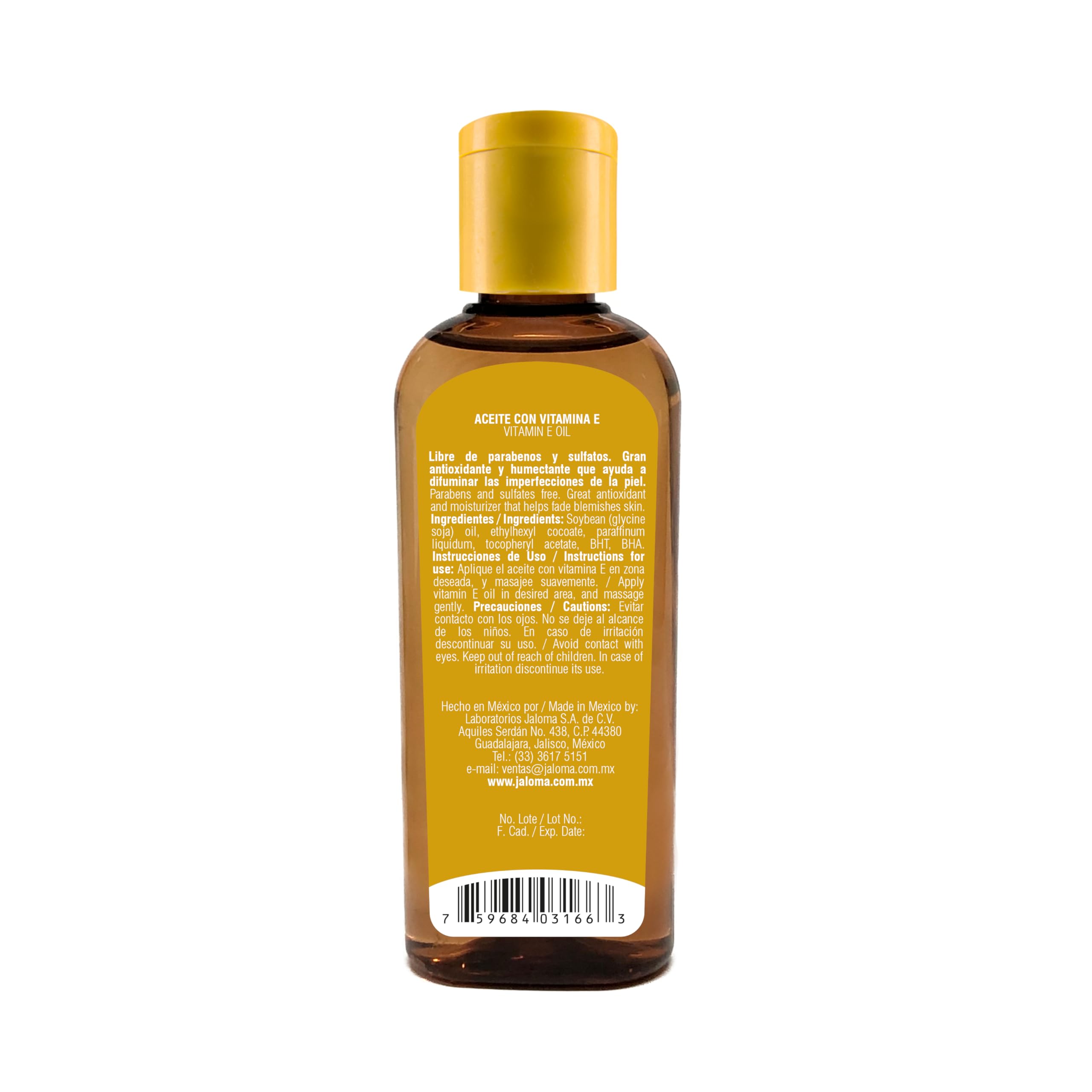 Jaloma Vitamin E Oil - Antioxidant & Moisturizing Skin Care for Face & Body - Nourishes, Protects & Hydrates Dry Skin - 4 Fl Oz - Perfect for Night Routine & Post-Sun Care