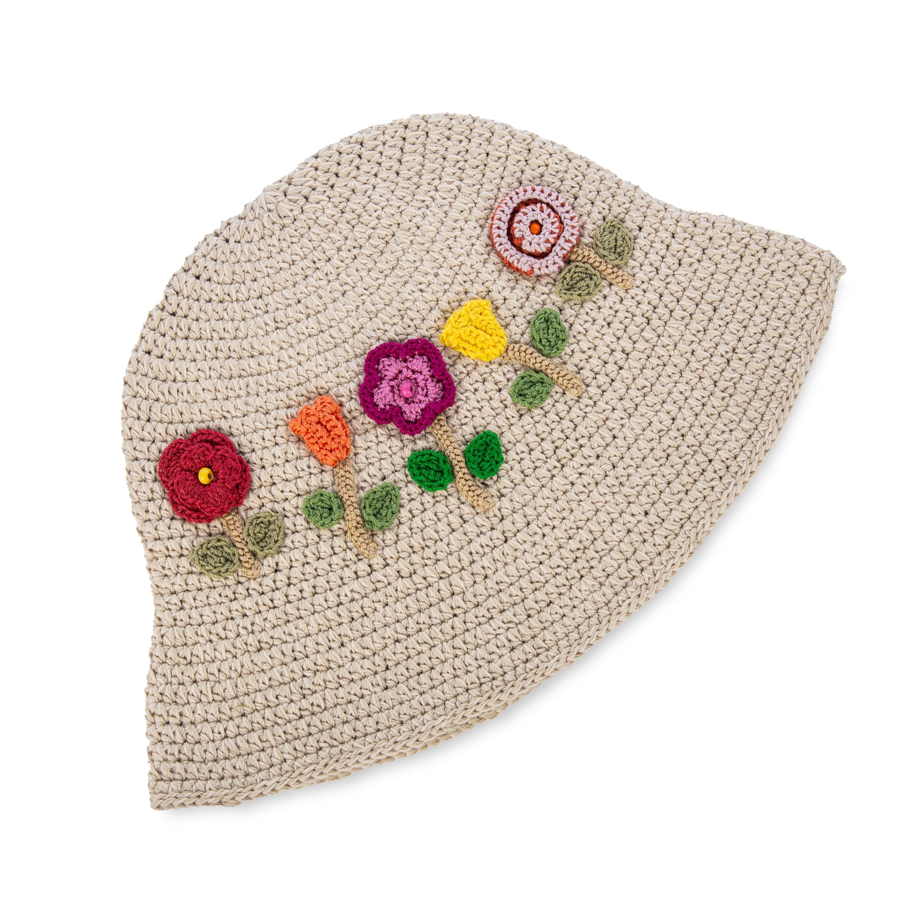 Lanie Hand Crochet Bucket Hat with Flower Design in Ecru - Perfect for Beach, Summer Outfits, and Outdoor Adventures