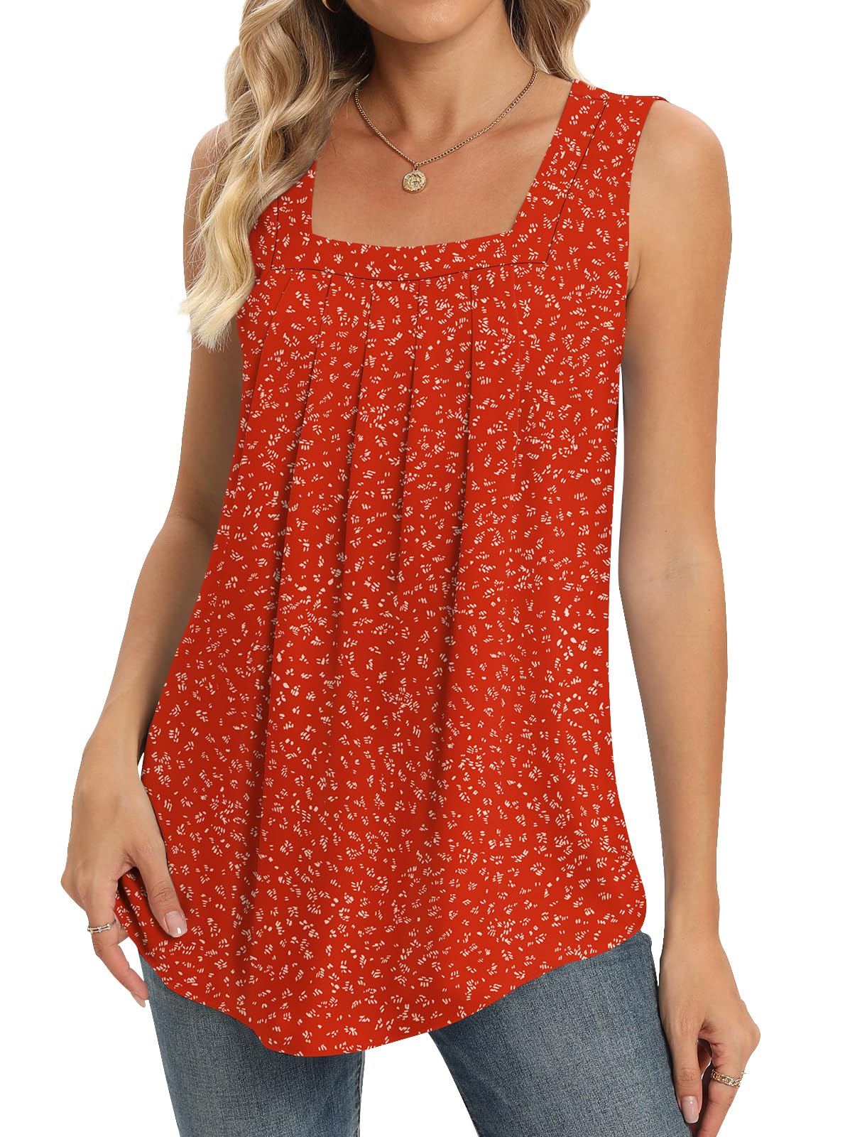 2024 Women's Summer Tank Tops - Sleeveless Pleated Square Neck Casual Shirts | Loose Fit Comfortable Blouse for Beach, Vacation & Everyday Wear