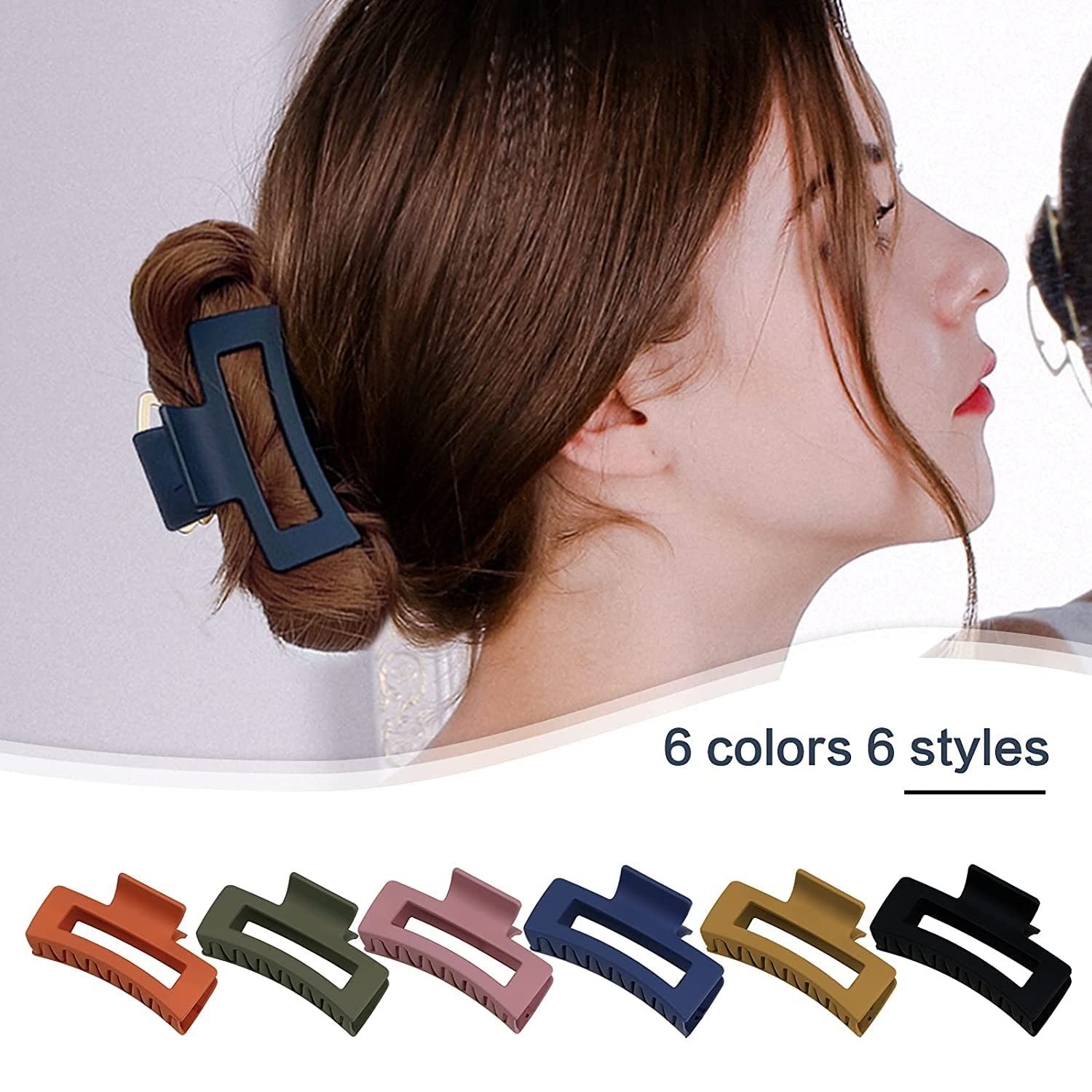 Minta Rectangle Claw Hair Clips 6 Pack - Matte Hair Claws Jaw Clips for Women, Hair Styling Accessories for Ponytail, Bun & Updo Hairstyles - Perfect for Work, Party & Everyday Use