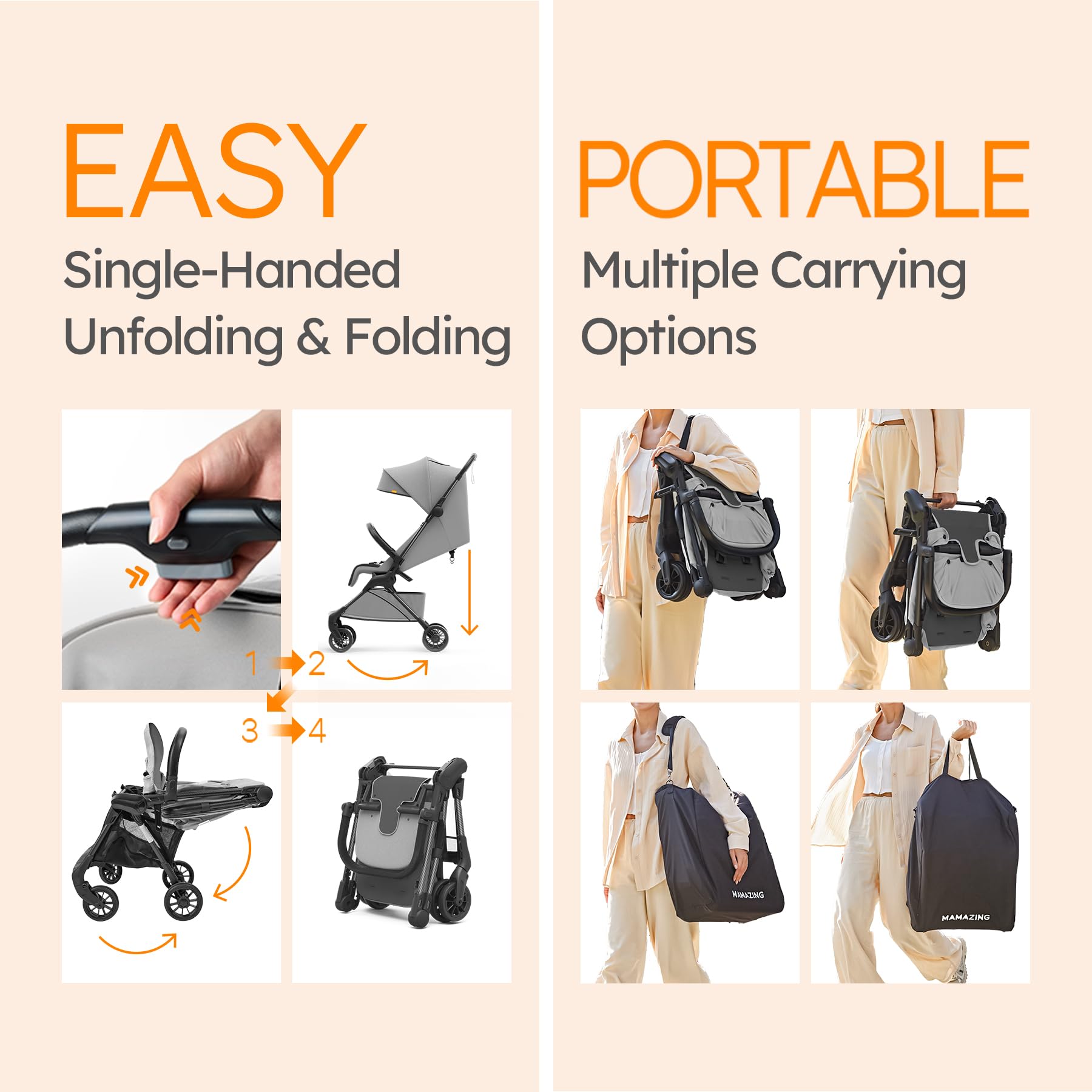 Ultra-Lightweight Baby Stroller for Airplane Travel - Compact Foldable Toddler Stroller with Carbon Fiber Frame & UPF 50+ Sun Protection - Only 9.9 lbs Portable Stroller (Grey) - Perfect for Air Travel, City Walks, and Outdoor Adventures