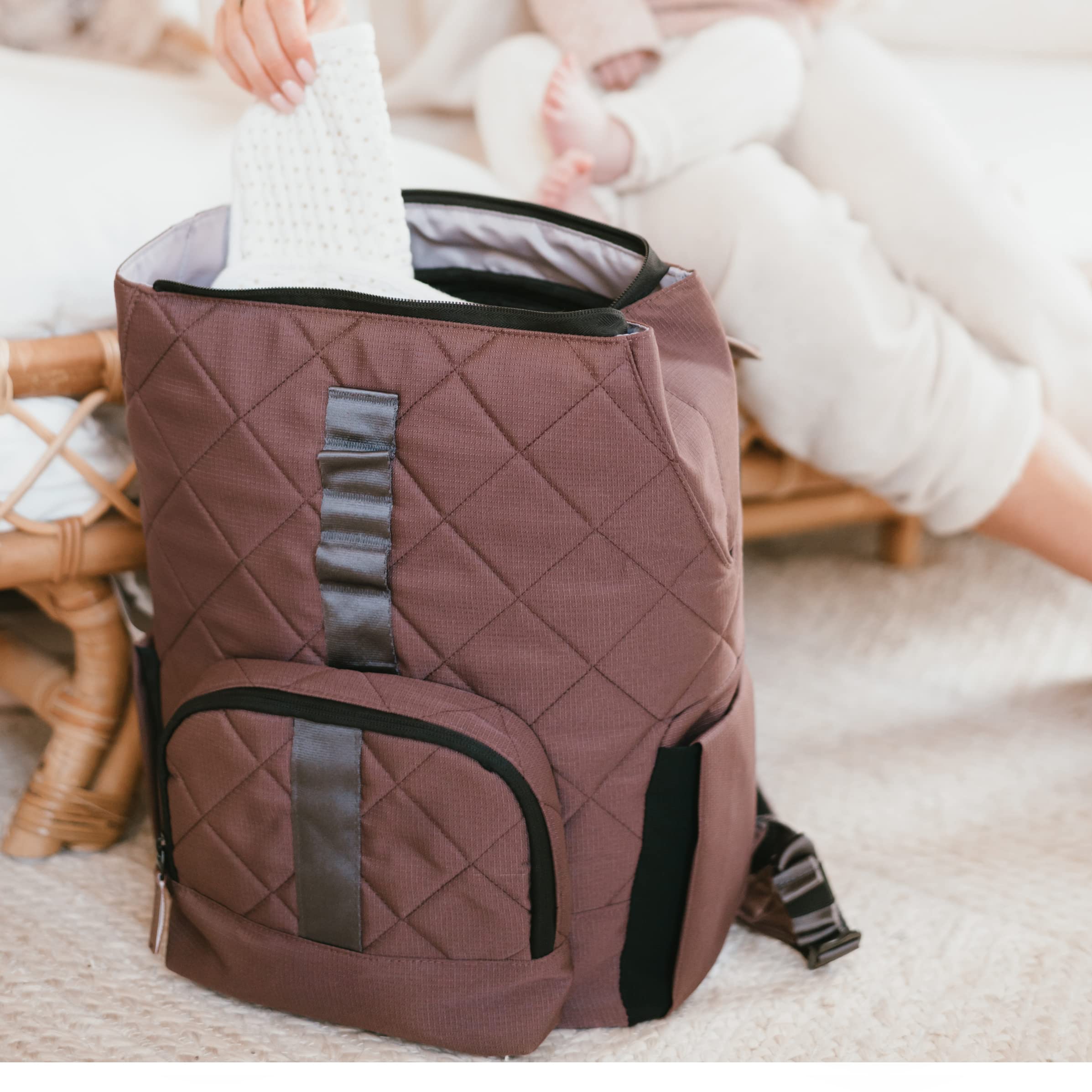Jojo Diaper Bag Backpack with Fold Out Changing Station - Eco-Friendly Baby Bag for Parents, Waterproof & Spacious (Baked Oak) | Perfect for Travel, Daycare & On-the-Go Parenting