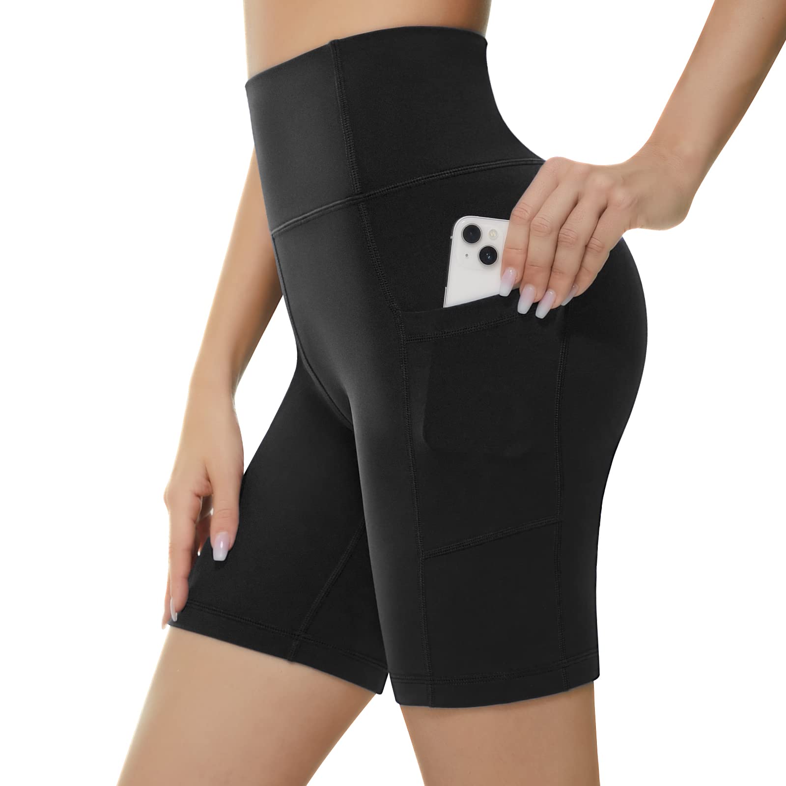 KKB Women's 8''/5'' High Waist Yoga Shorts with Tummy Control & Side Pockets - Workout Running Activewear for Gym, Fitness & Outdoor Sports