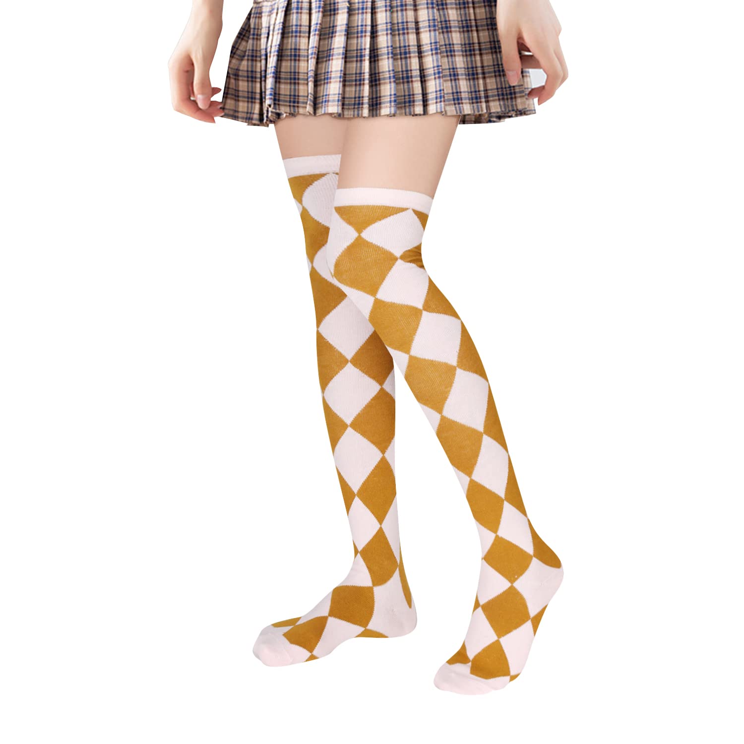 Benefeet Women's Thigh High Argyle Socks - Fun Striped Over Knee Stockings for Party & Cosplay