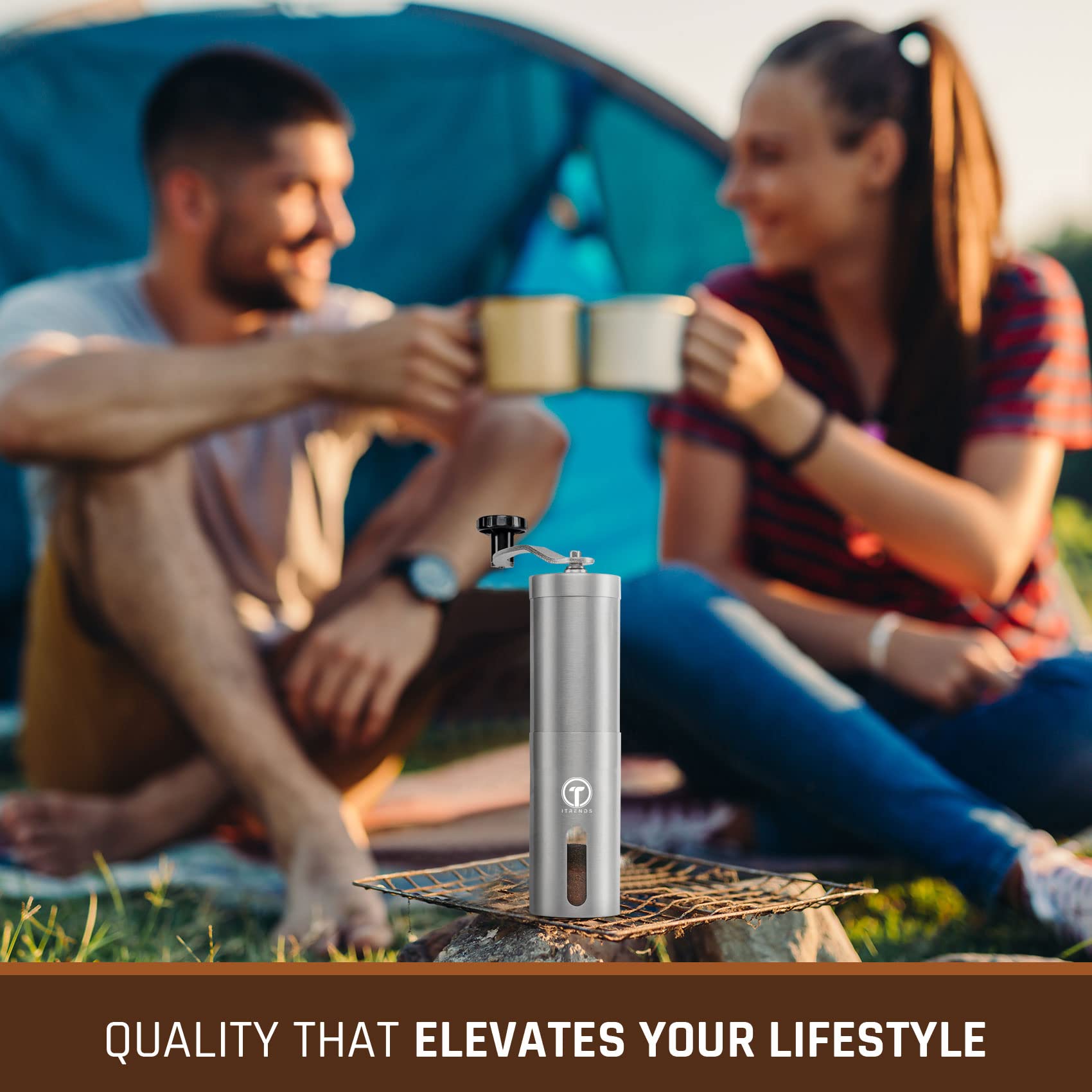 iTrends Stainless Steel Manual Coffee Grinder - Adjustable Burr Mill for Espresso, French Press & Cold Brew | Portable Hand Crank Coffee Bean Grinder with Ceramic Conical Burrs | Perfect Gift for Coffee Lovers | Home, Office & Camping Use