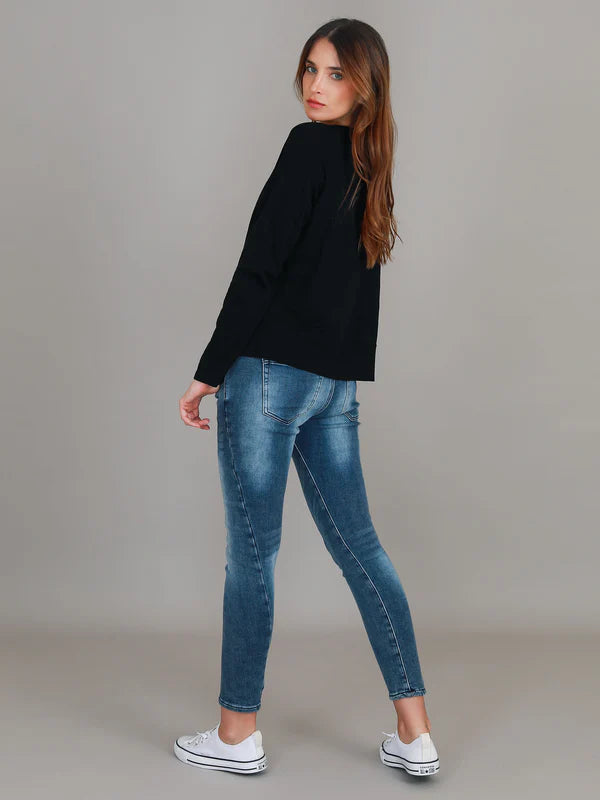Sonya Women's Long Sleeve T-Shirt - Soft Cotton Basic Tee for Casual Wear (Black) | Perfect for Layering, Office Outfits & Everyday Comfort