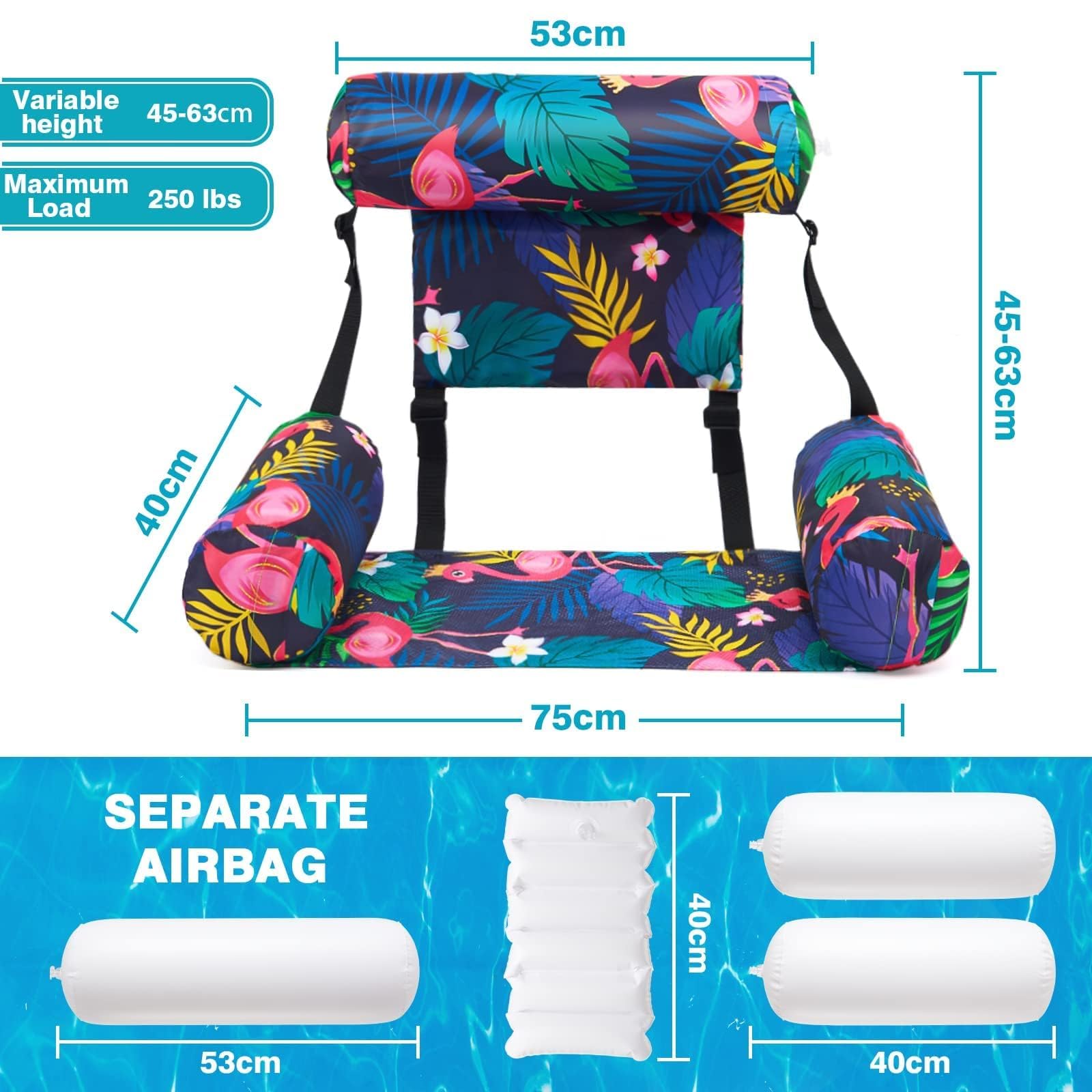 WERNNSAI Inflatable Pool Float Chair for Adults - 2 Pack Adjustable Fabric Hammock Floating Lounge Chairs for Swimming, Beach, Lake, Pool Party, Summer Relaxation | Perfect for Backyard, Vacation & Water Recreation