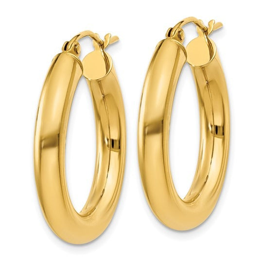 14K Yellow Gold 4x25mm Hoop Earrings for Women - Classic Dainty Everyday Jewelry - Perfect for Work, Date Night & Special Occasions