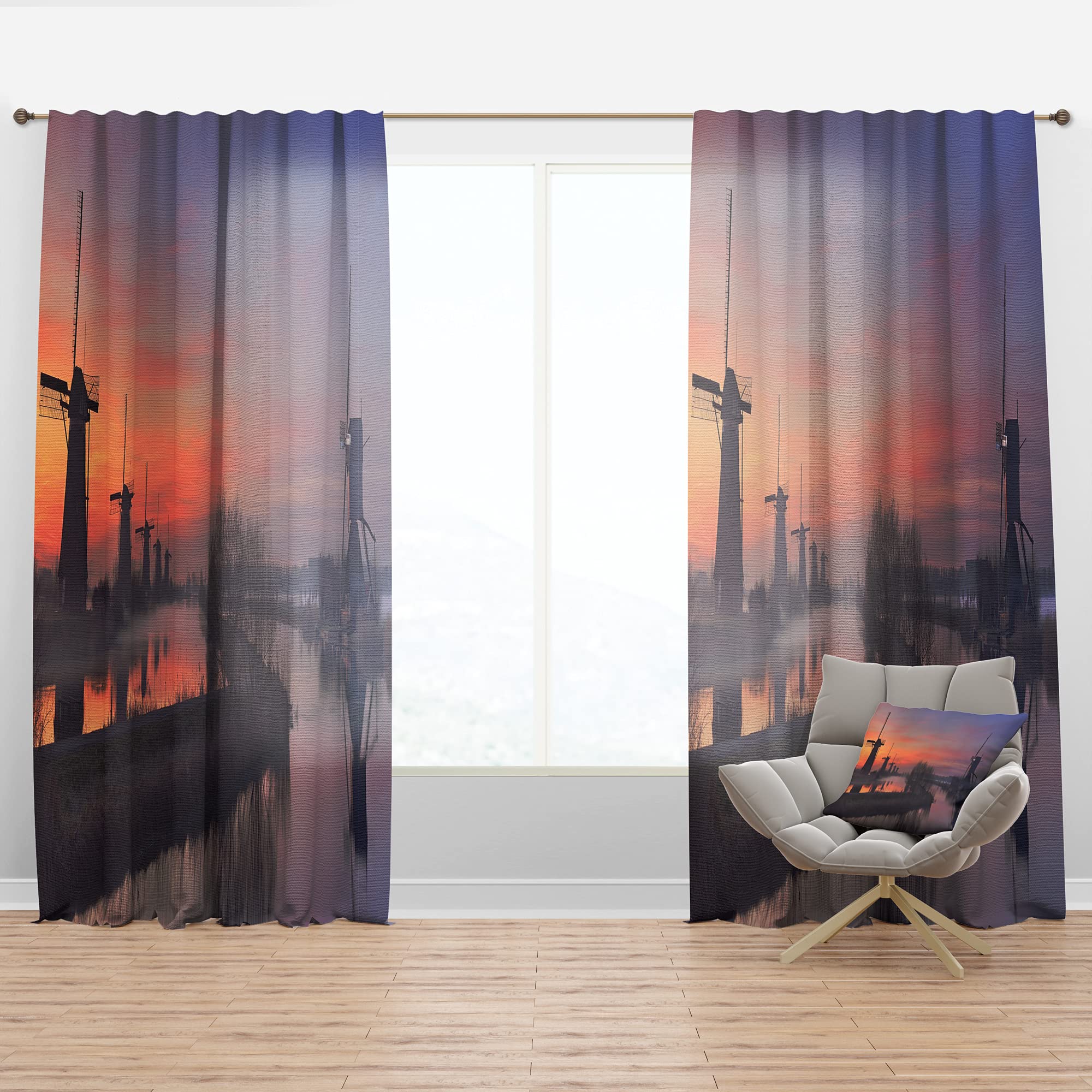 Windmills at Sunrise Panorama Thermal Insulated Curtains - Single Panel 52x120 Inches - Blackout Drapes for Bedroom & Living Room - Perfect for Energy Saving & Light Blocking