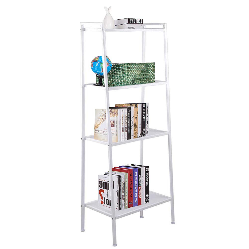 4-Tier Industrial Ladder Bookshelf with Sturdy Metal Frame - Wide Open Display Shelf for Books, Plants & Home Decor - Perfect for Living Room, Office, Kitchen & Bedroom Storage Organization