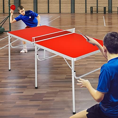 Gotoplay Folding Ping Pong Table Set - 60 x 30 x 30 Inch Portable Table Tennis Game with Net, 2 Paddles & 2 Balls for Indoor/Outdoor Use - Perfect for Kids, Juniors & Adults - No Assembly Required (Red) | Great for Backyard Parties, Family Game Nights & Recreational Sports