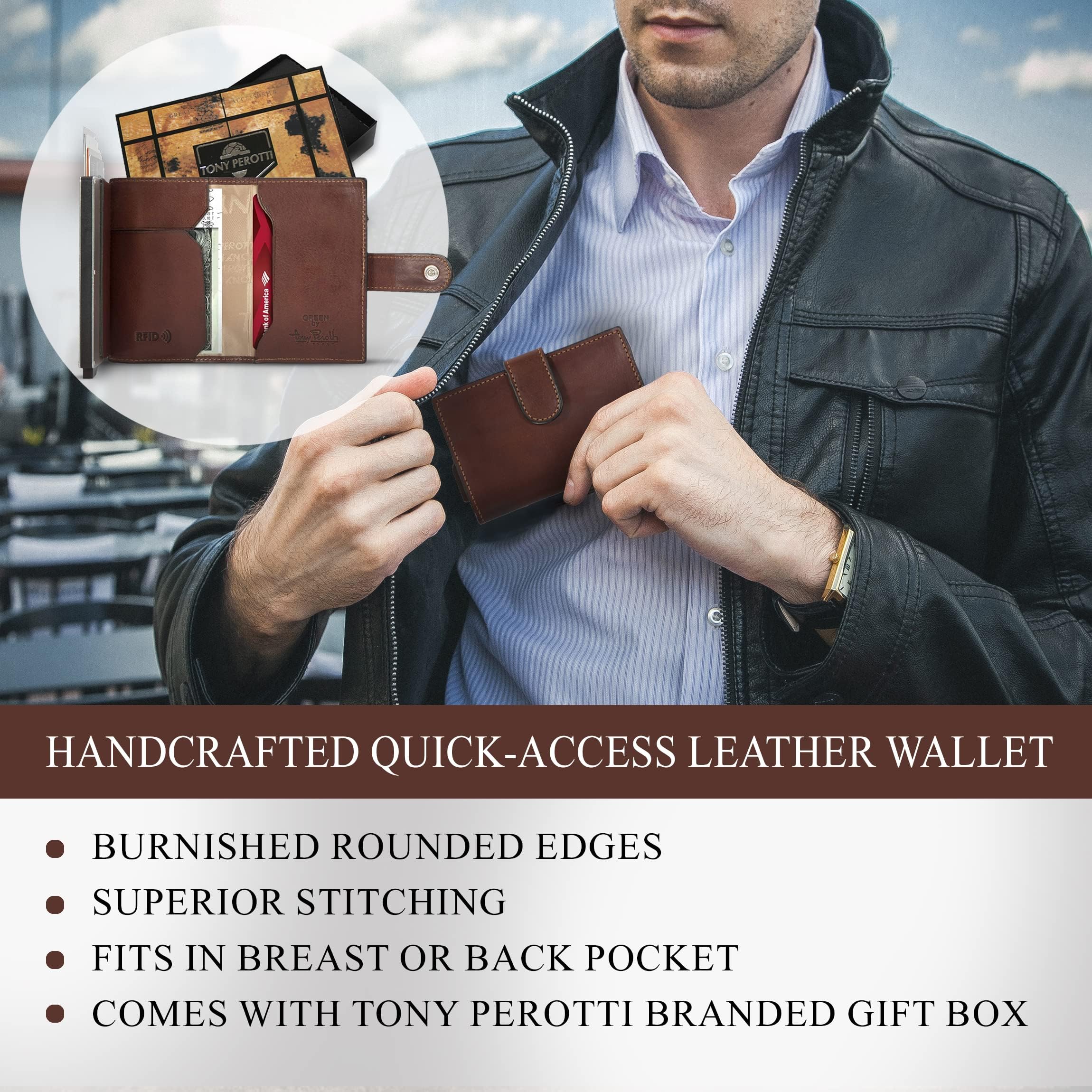 Tony Perotti Italian Leather Trifold Wallet for Men - RFID Blocking Credit Card Holder with Quick Access - Premium Full Grain Vegetable-Tanned Leather Wallet (Made in Italy) - Perfect for Business, Travel & Everyday Use