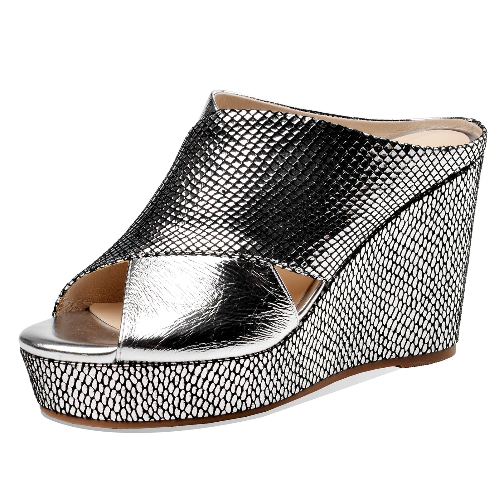 Women's Leather Wedge Sandals with Cross Strap - Comfortable Open Toe Summer Slippers for Beach, Vacation & Casual Wear