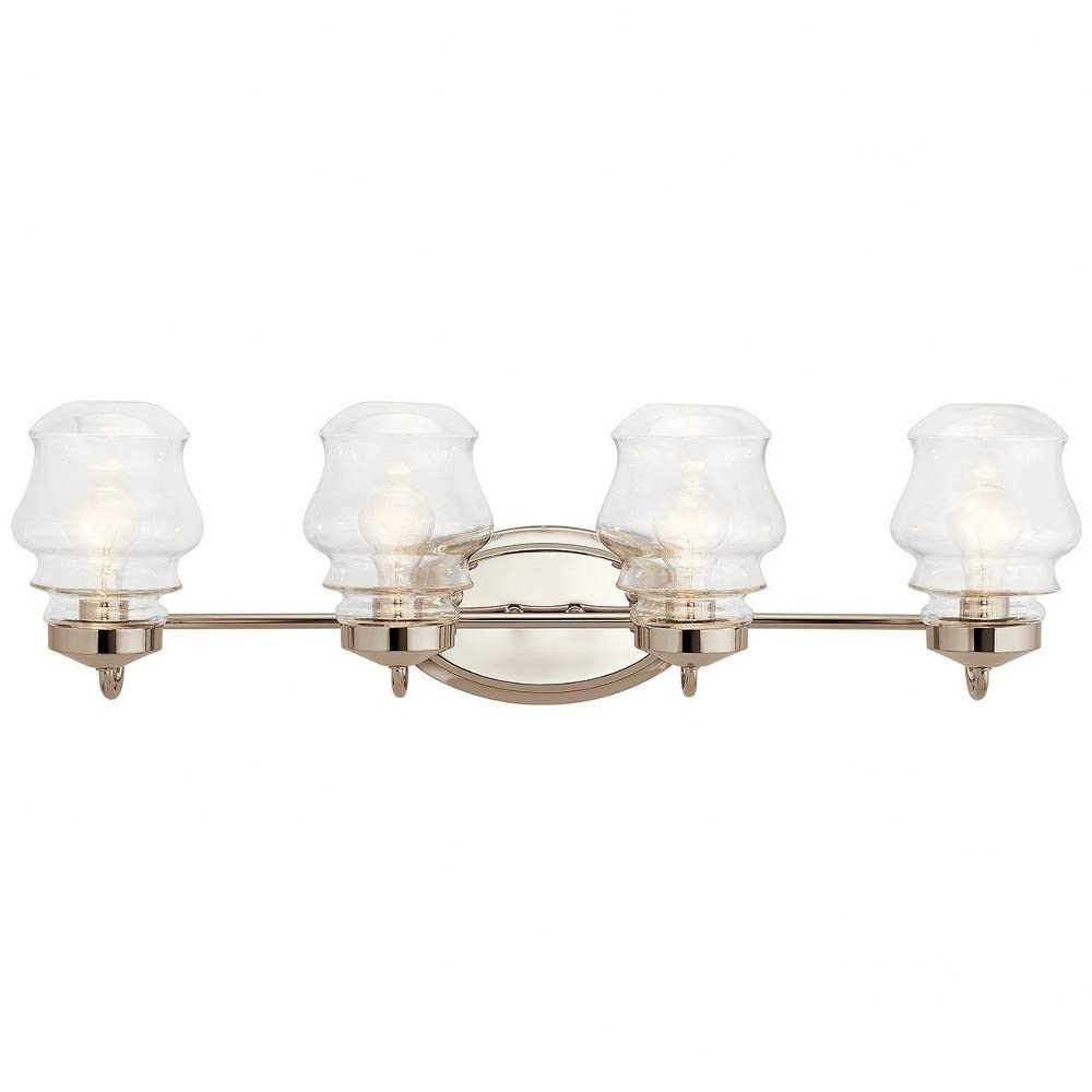 KICHLER Janiel 33.25 Inch 4-Light Bathroom Vanity Light Fixture with Clear Glass Shades in Polished Nickel Finish - Perfect for Bathroom, Dressing Room & Makeup Area Lighting