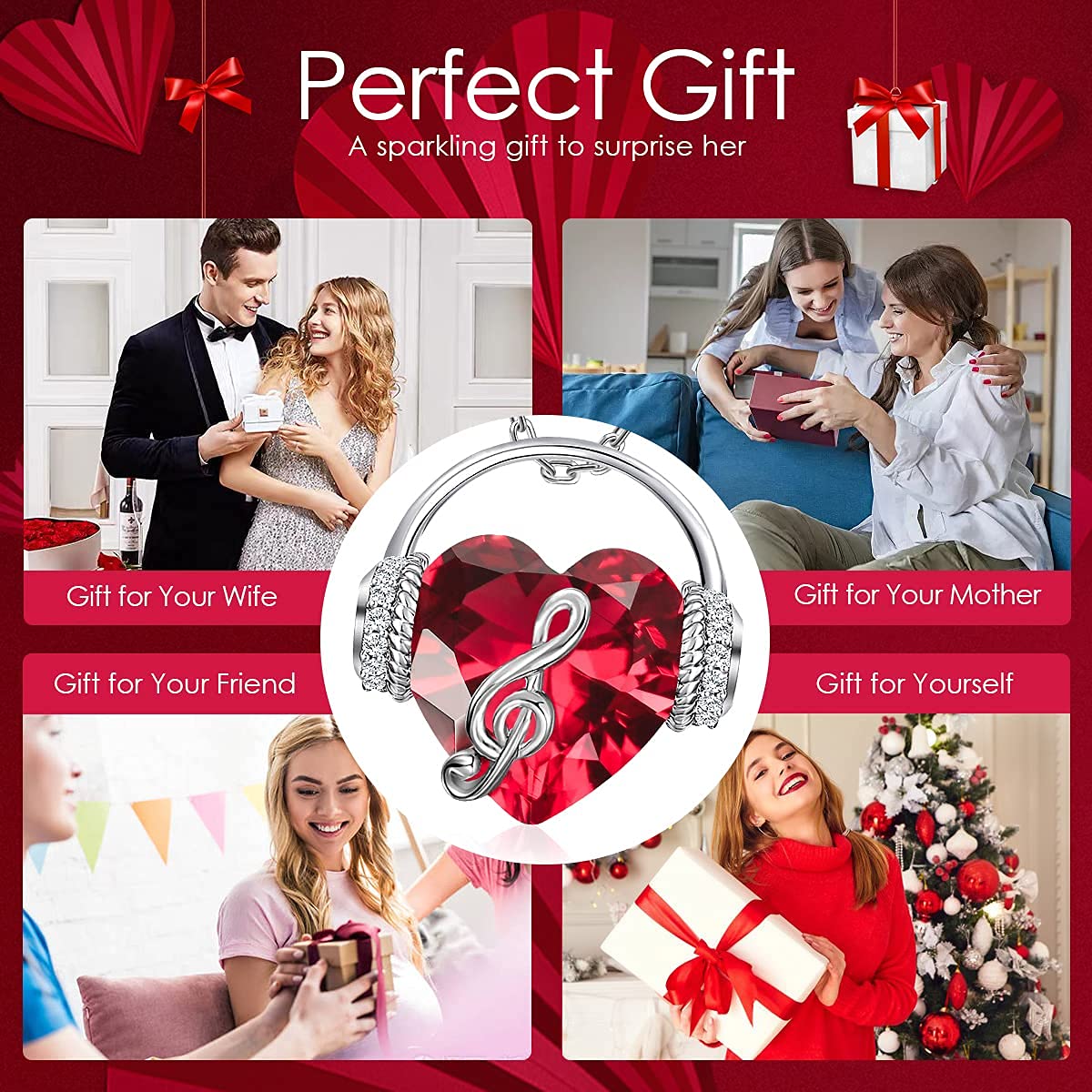 Elegant Music Note Necklace with Heart Pendant & Birthstone Crystal - Perfect Christmas, Mother's Day, Valentine's, Anniversary & Birthday Gift for Women, Wife & Mom | Jewelry for Music Lovers & Special Occasions