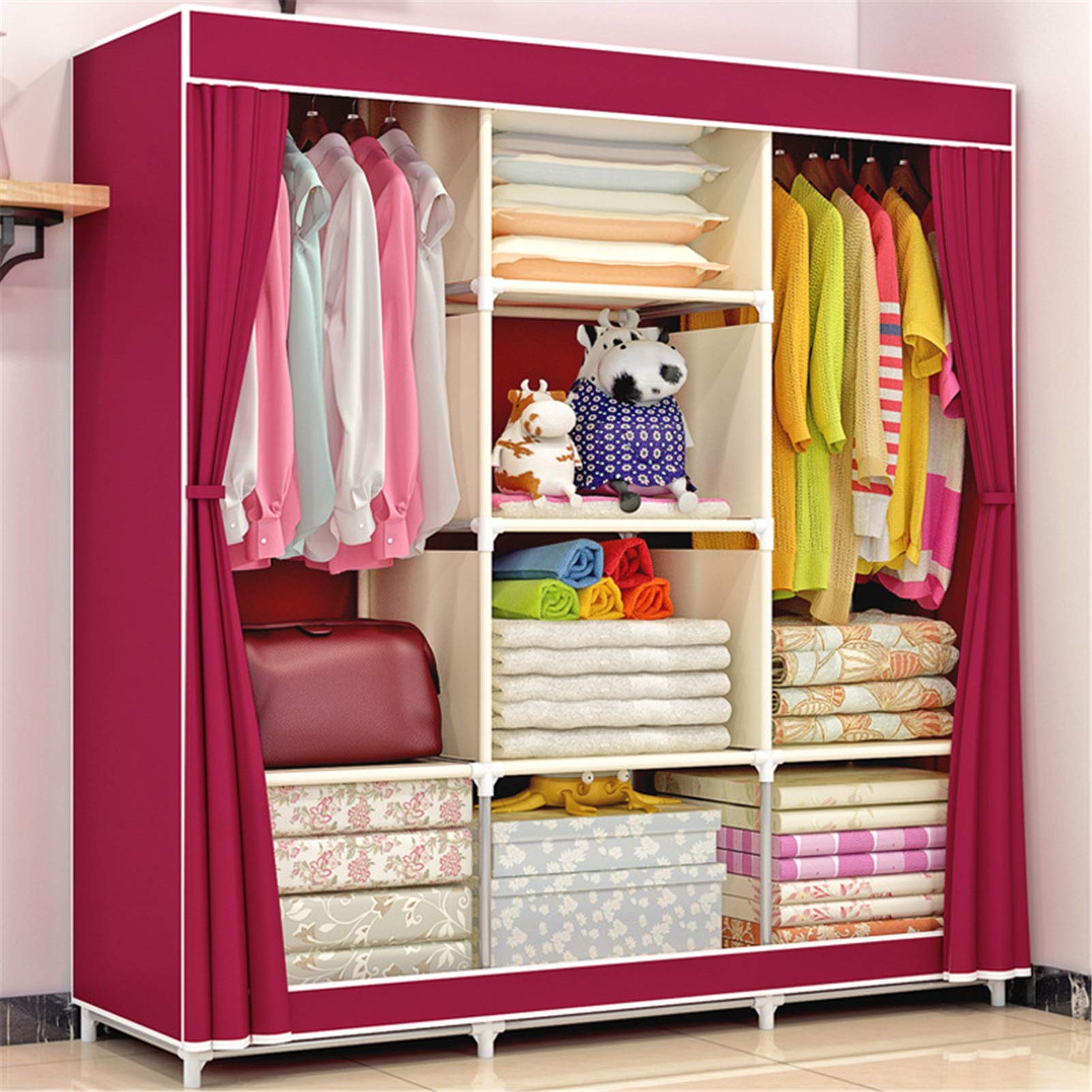 HttKse Portable Wardrobe Closet Organizer - 6 Shelves & 2 Hanging Sections, Non-Woven Fabric Cover (118x45x165cm) - Perfect for Small Spaces, Dorm Rooms, Closet Organization & Travel Storage