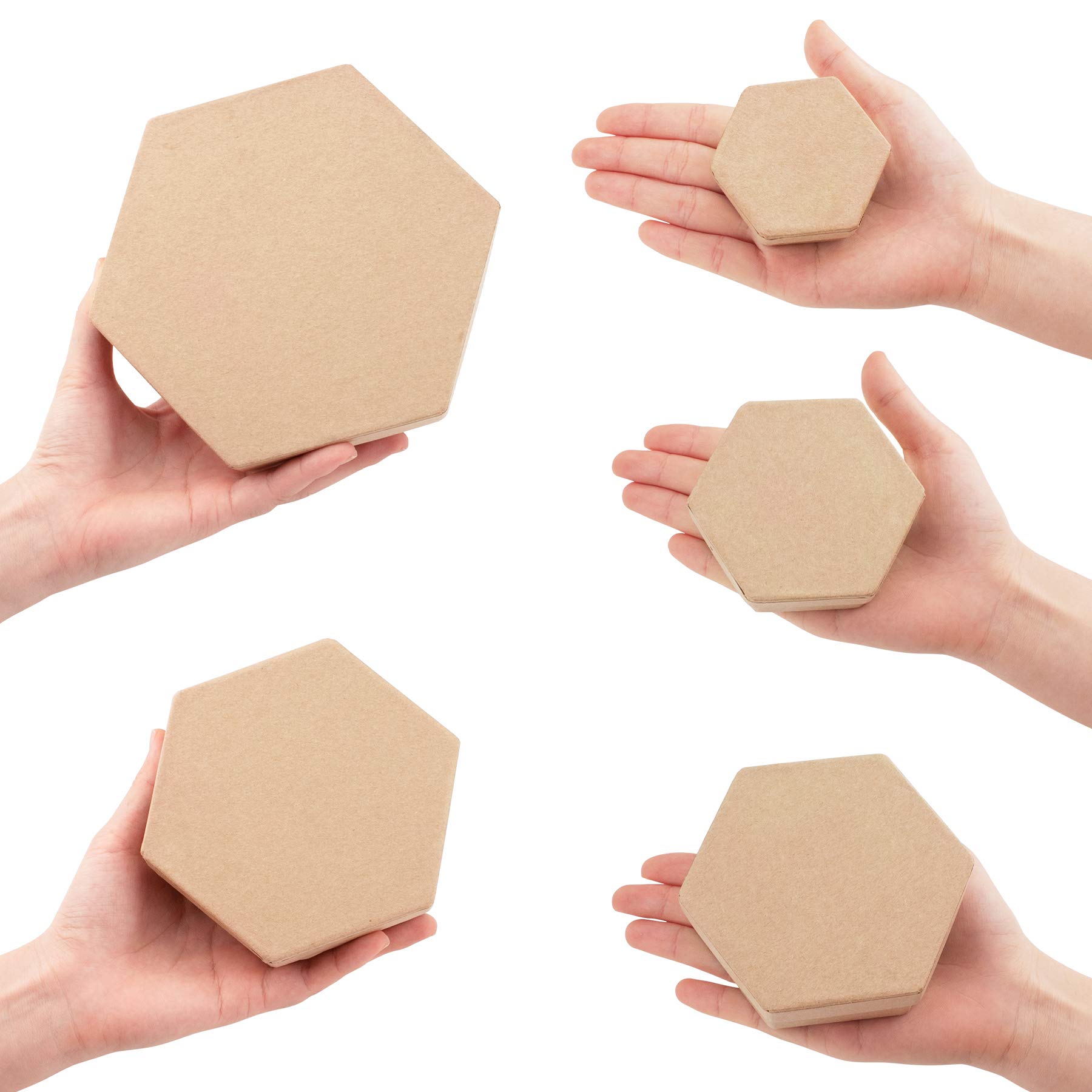 WANDIC Set of 5 Hexagonal Kraft Paper Mache Boxes with Lids - Perfect for Jewelry Storage, DIY Crafts, Cosmetic Organizers & Gift Packaging | Home Decor & Party Favors