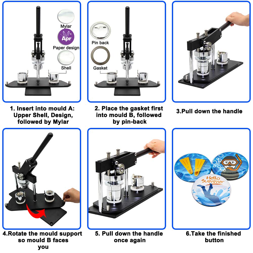 ChiButtons B400 Pro 37mm (1.5 Inch) Professional Button Maker Kit - All-Metal Press with 200 Pieces, Interchangeable Molds & Adjustable Circle Cutter - Create Custom Badges, Pins, Promotional Items, DIY Gifts (Silver) - Perfect for Schools, Events, Fundraisers & Small Business Branding