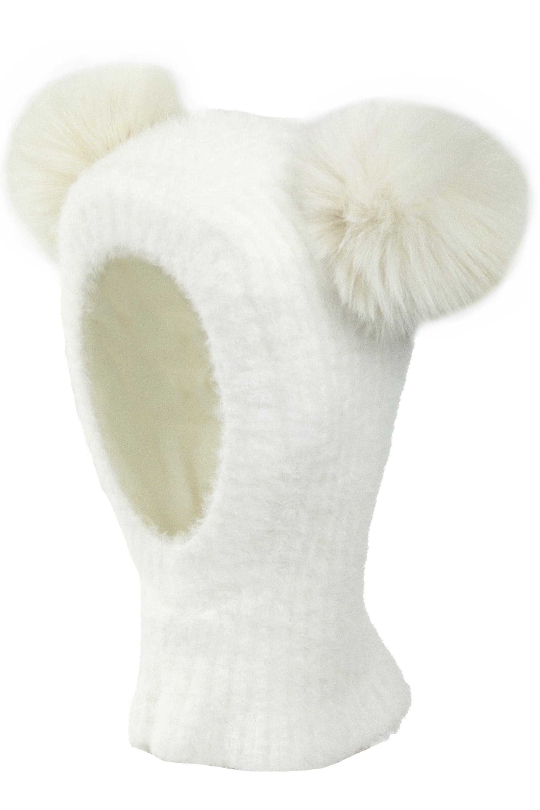 Fluffy Ivory Pom Pom Snood - Soft Winter Scarf for Women, Cozy Knit Neck Warmer, Fashionable Accessory for Cold Weather, Perfect for Outdoor Activities & Holiday Outfits