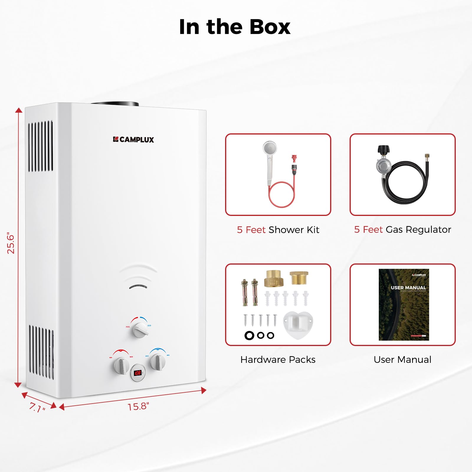 CAMPLUX 4.22 GPM Outdoor Propane Tankless Water Heater - 16L Portable Instant Hot Water System for Camping, RV, Tiny House & Off-Grid Living (110,000 BTU, BW422) | Perfect for Showers, Washing Dishes & Outdoor Sinks