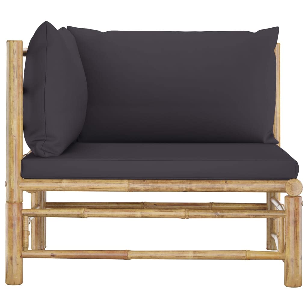 vidaXL Patio Corner Sofa Set - Weather-Resistant Bamboo Frame with Dark Gray Cushions - Modular Outdoor Furniture for Garden, Terrace, Balcony & Backyard Relaxation