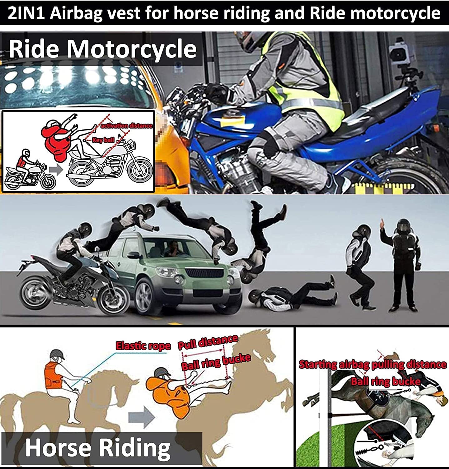 Motorcycle Airbag Vest for Men & Women - CE Certified Motocross Airbag Jacket with Reflective Strips for Safety | Riding Gear for Street & Off-Road Motorcycles | Perfect for Commuting, Racing & Adventure Tours