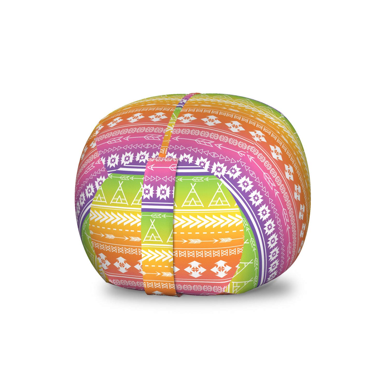 Ambesonne Ethnic Pattern Storage Toy Bag Chair - Washable Stuffed Animal Organizer with Ombre Background & Geometric Designs - Small Multicolor Kids' Room Decor for Bedroom, Playroom, or Nursery Organization
