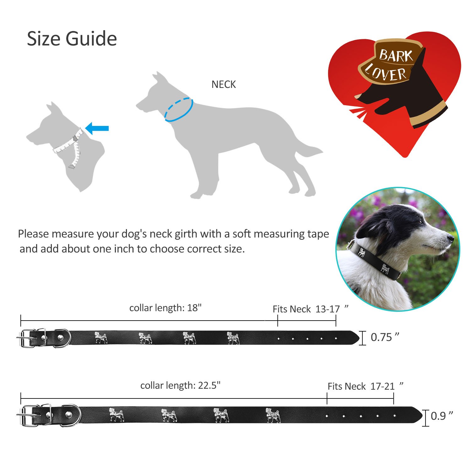 Genuine Leather Studded Dog Collar - Soft & Comfortable Pet Collar for Medium, Large & Extra Large Dogs - Adjustable & Durable for Daily Walks, Training & Outdoor Adventures (Black, Size M)