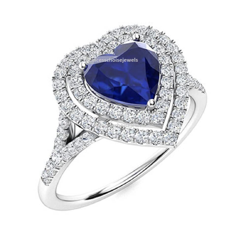 925 Sterling Silver Halo Promise Ring for Women - Heart Shaped Sapphire Engagement Ring, Couples Matching Jewelry Gift for Her | Perfect for Anniversaries, Valentine's Day & Romantic Occasions