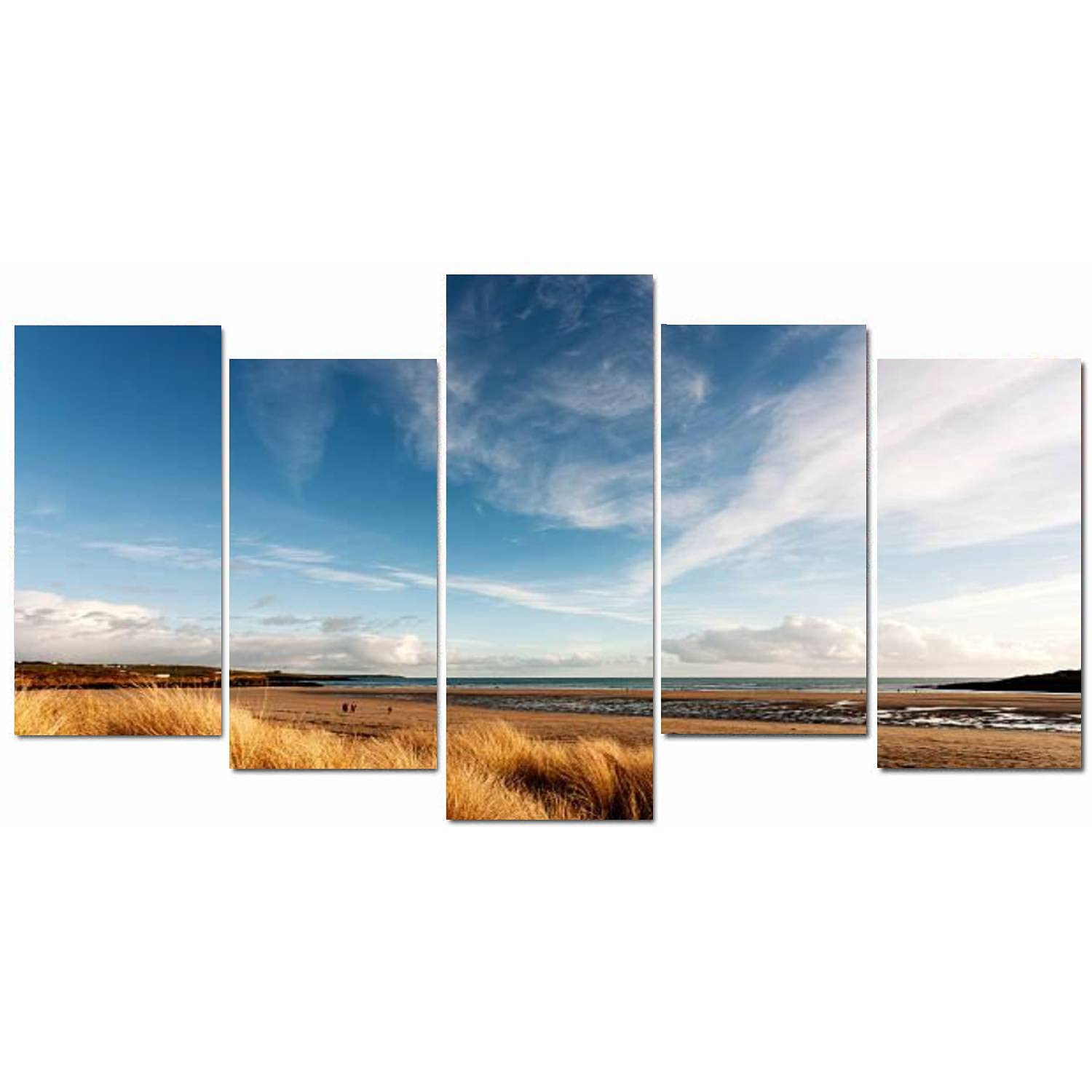 ZOANIML 5 Panel Framed Wall Art - Inchydoney Beach Ireland Canvas Print - Gallery Wrapped Ready to Hang - Coastal Decor for Living Room, Bedroom & Office - Perfect for Beach House & Irish-Themed Interior Design