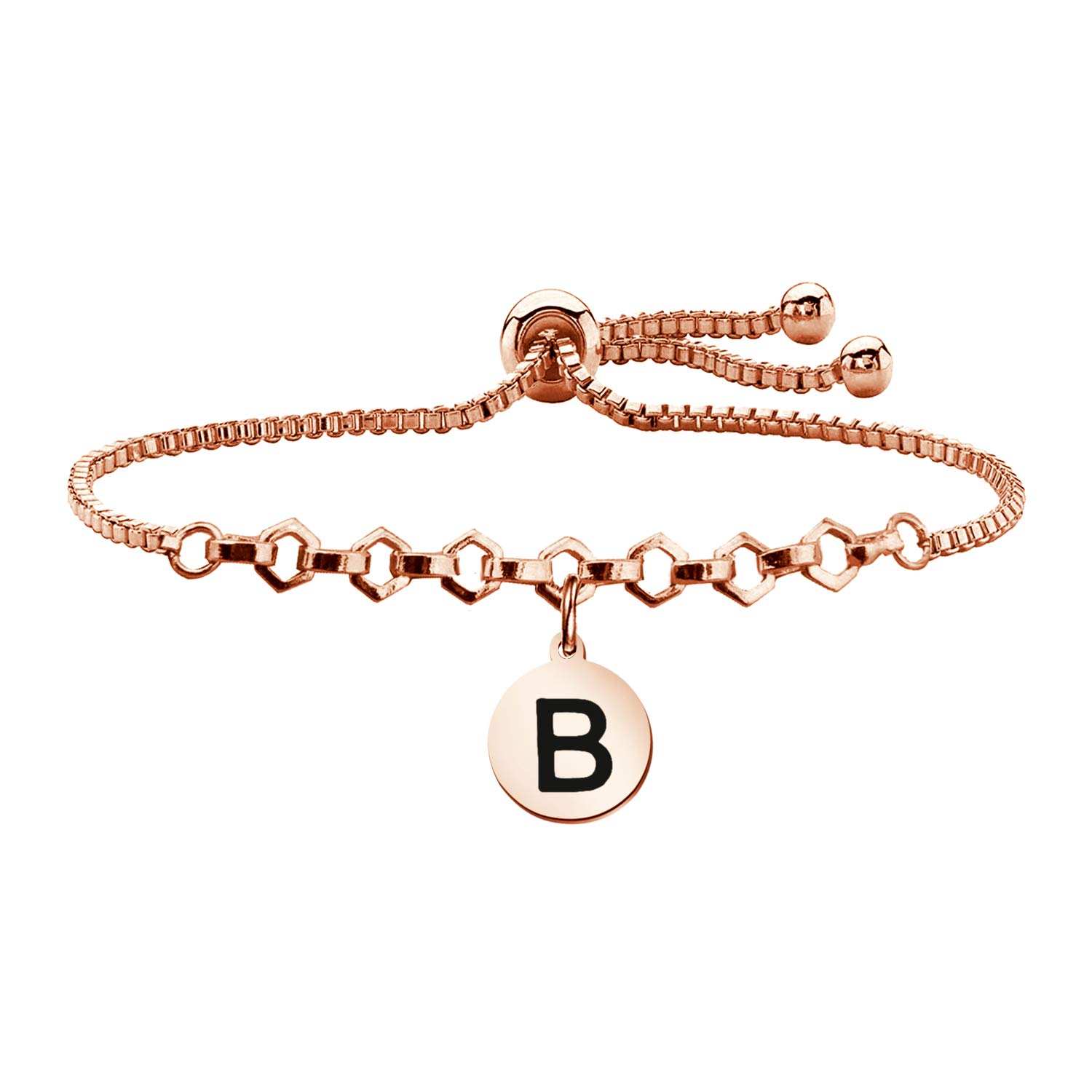 Personalized Rose Gold Initial Charm Bracelet for Women & Girls - Adjustable Alphabet Letter Bracelet - Perfect for Birthdays, Gifts & Everyday Wear