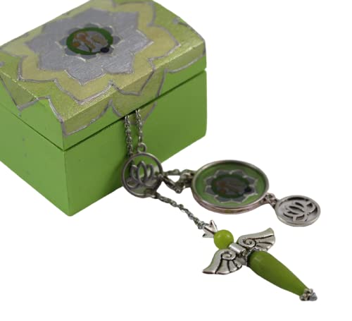 Light Green Angel Pendulum Necklace with Lotus Flower Symbol - Archangel Metatron Jade Gemstone Jewelry & Dowsing Altar Tool Kit in Gift Box | Angeloudia Happiness Series for Meditation, Energy Healing & Spiritual Guidance