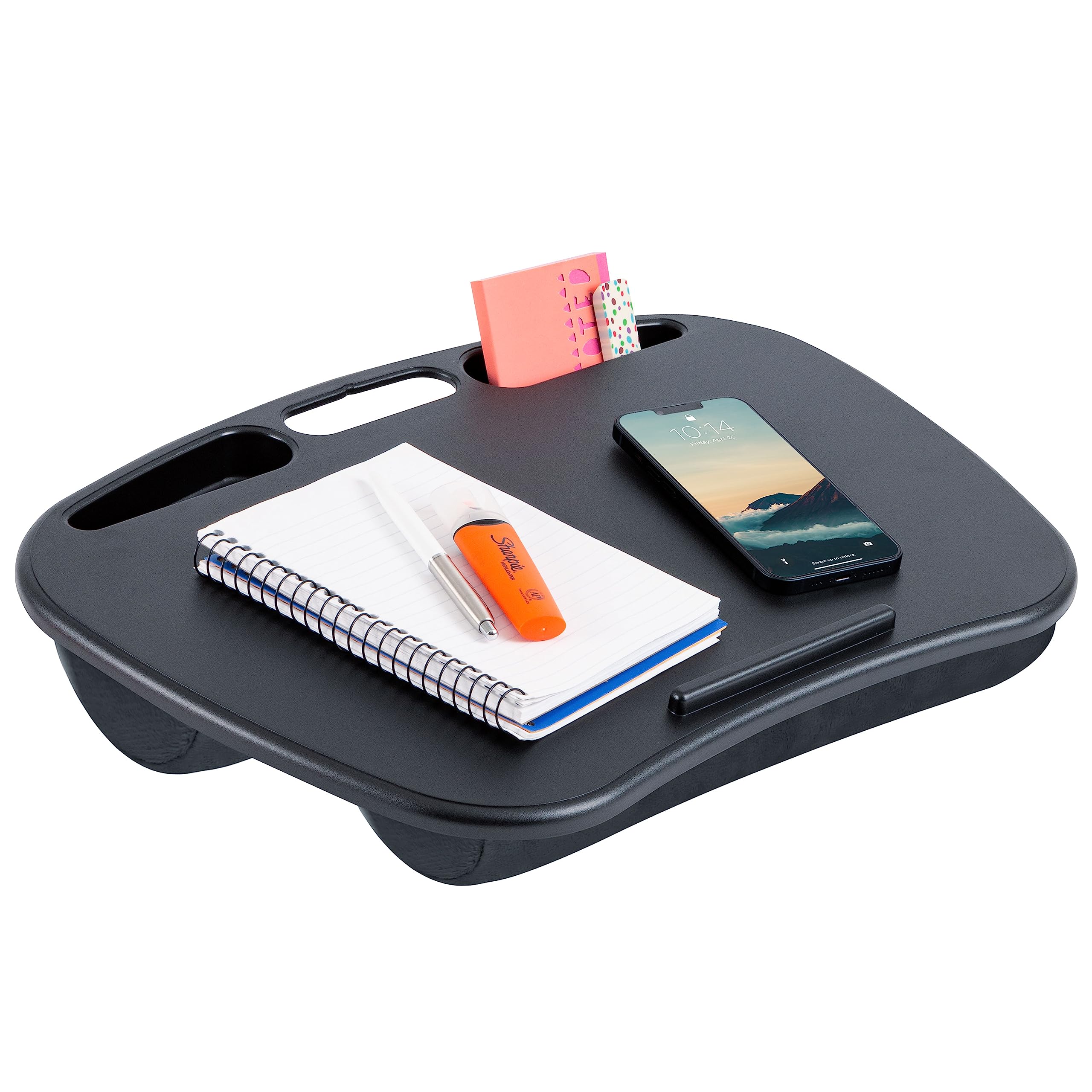 LAPGEAR MyDesk Lap Desk with Device Ledge & Phone Holder - Black - Fits 15.6 Inch Laptops - 12 Pack - Model 44008 - Portable Workstation for Home Office, Bed, Couch & Travel Use