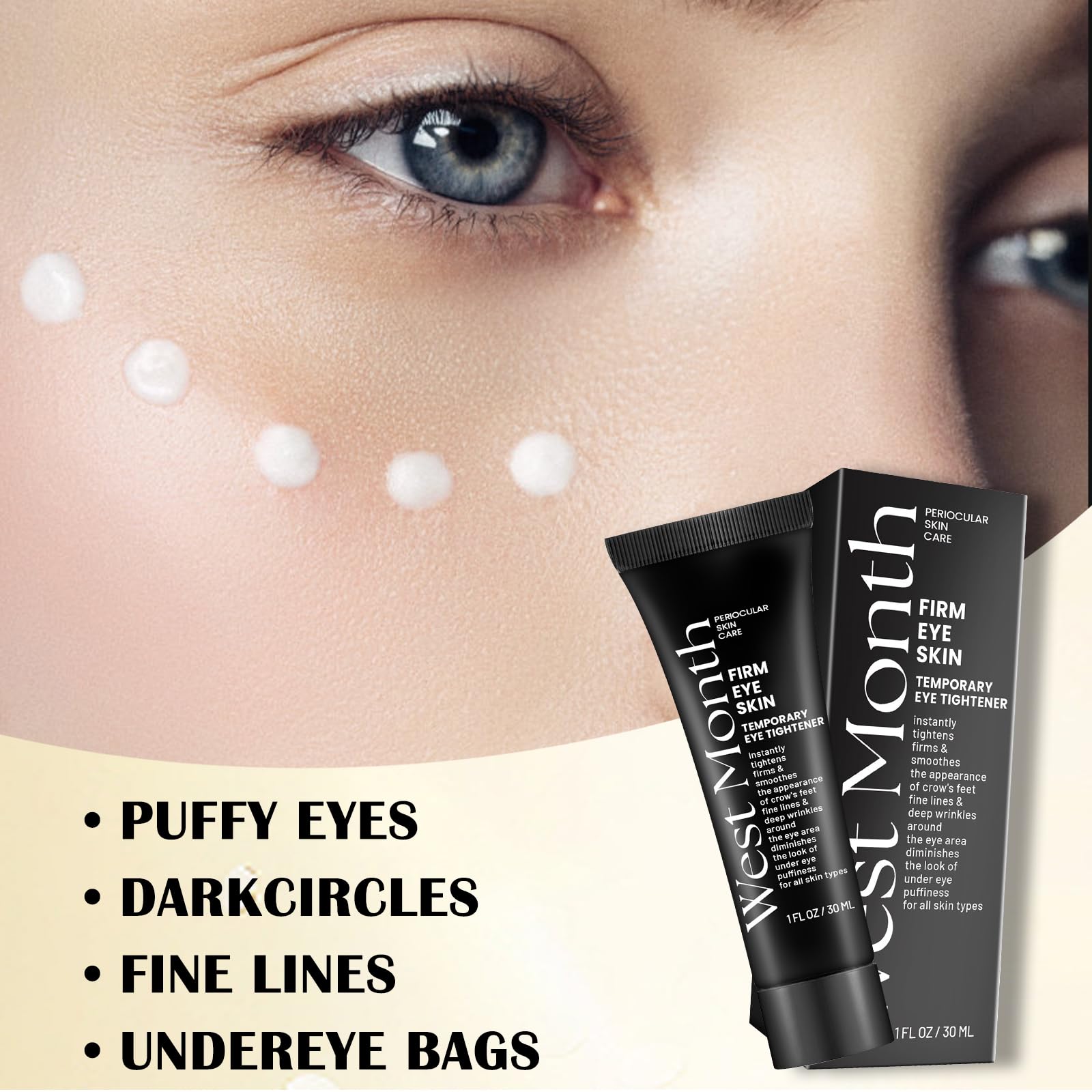 West Month Firming Eye Cream - Instant Tightening & Fast-Acting Eye Treatment for Under Eye Bags, Dark Circles & Puffiness (3 Pack, 30ml) - Perfect for Morning Routine & Nighttime Skincare