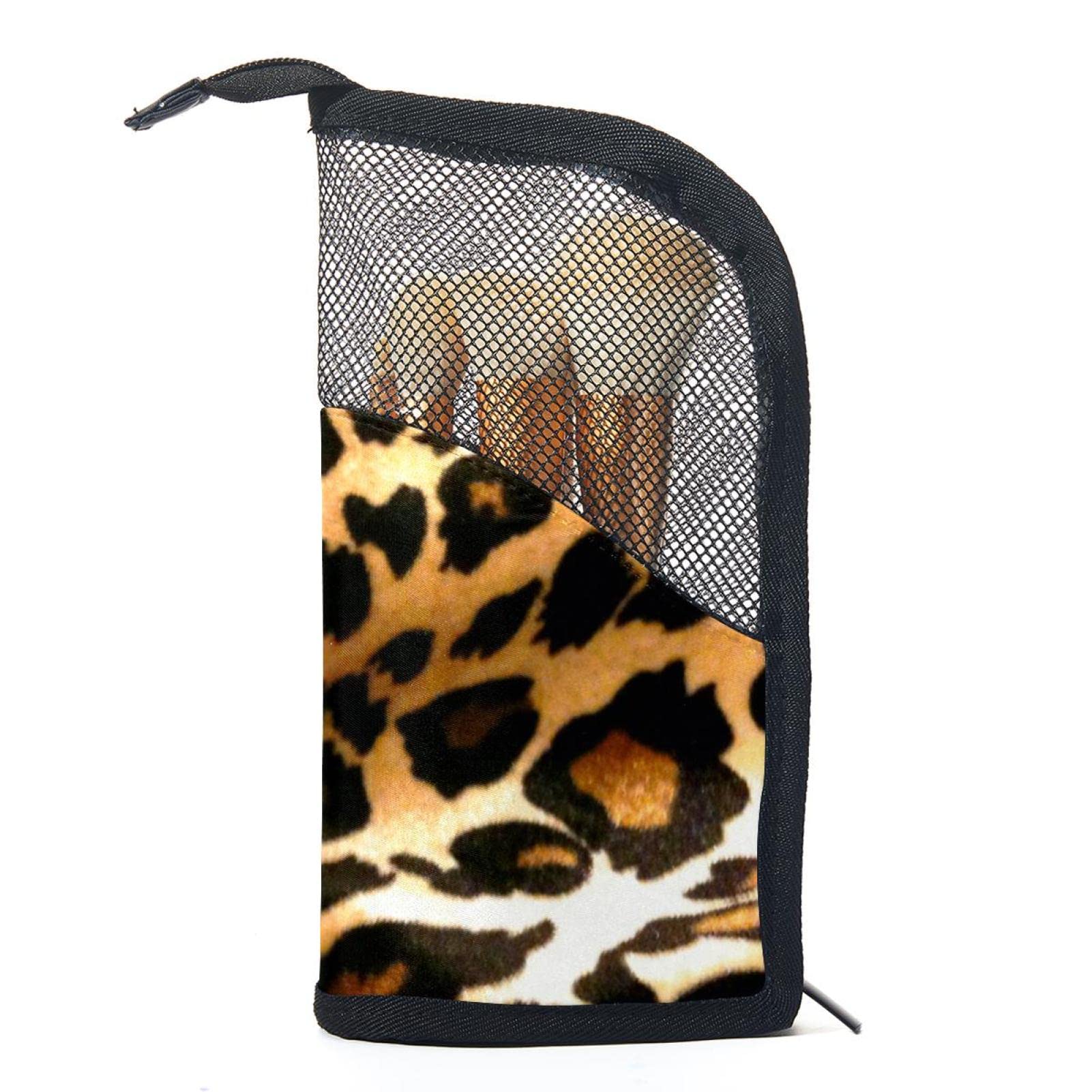 Premium 12-Piece Makeup Brush Organizer Bag with Leopard Print - Portable Cosmetic Brush Holder Case for Travel & Professional Makeup Artists