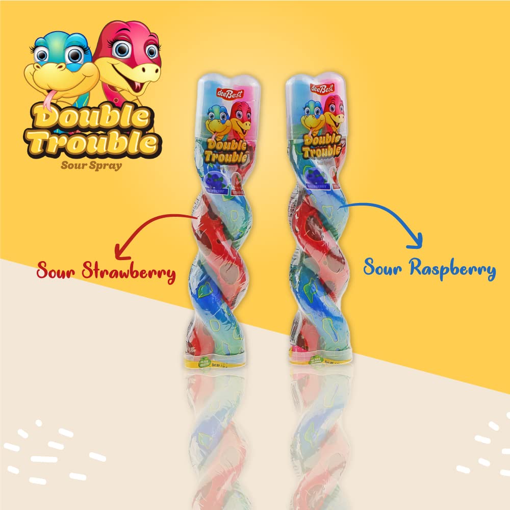 2-in-1 Strawberry & Raspberry Sour Candy Liquid Spray - Snake-Shaped Fun, No Artificial Colors, Kosher Certified (Pack of 12) | Perfect for Halloween Treats, Party Favors & Prank Gifts